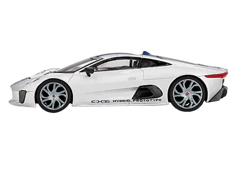 Jaguar C-X75 Silver Metallic with Blue Stripes Limited Edition 1/64 Diecast Model Car by Mini GT - Image 2