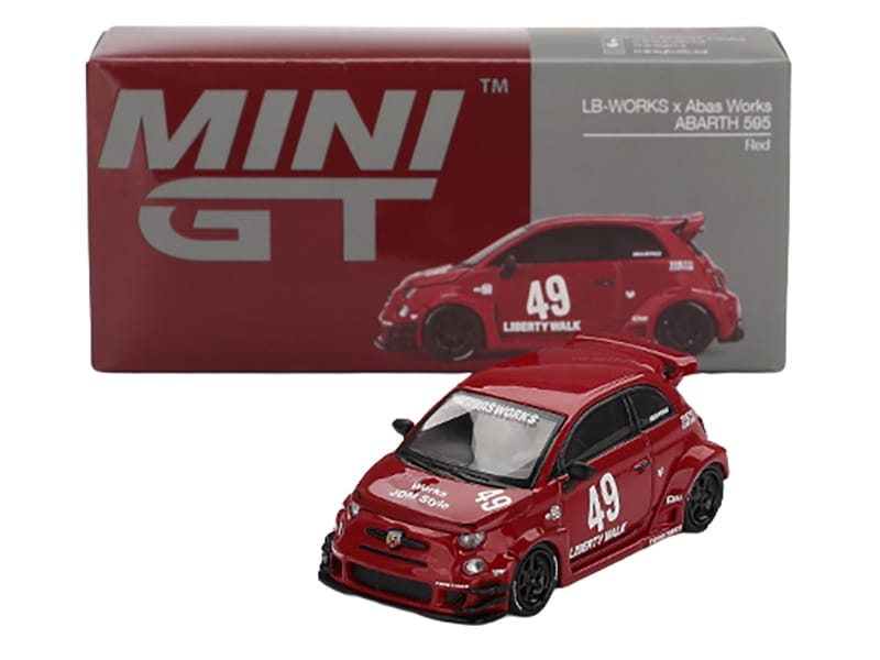 ABARTH 595 #49 "LB-Works x Abas Works" Red Limited Edition 1/64 Diecast Model Car by Mini GT - Image 4