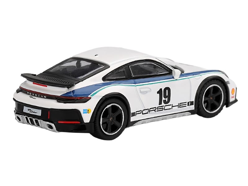 Porsche 911 Dakar #19 "Rally 1974" Tribute Livery White with Blue Stripes Limited Edition 1/64 Diecast Model Car by Mini GT - Image 3