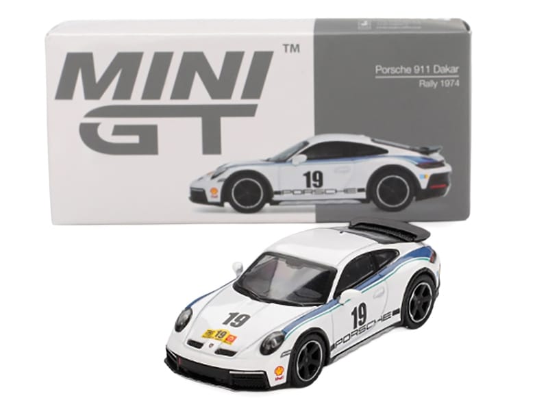 Porsche 911 Dakar #19 "Rally 1974" Tribute Livery White with Blue Stripes Limited Edition 1/64 Diecast Model Car by Mini GT - Image 4