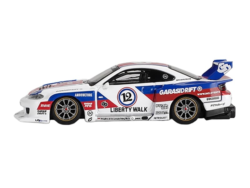 Nissan "LB-Super Silhouette" S15 SILVIA RHD (Right Hand Drive) "GARASIDRIFT x LBWK 2025" White with Blue and Red Stripes Limited Edition 1/64 Diecast Model Car by Mini GT - Image 2