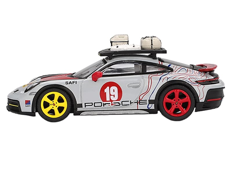 Porsche 911 Dakar #19 "Uncle Rally" Gray with Graphics and Roof Rack Limited Edition 1/64 Diecast Model Car by Mini GT - Image 2