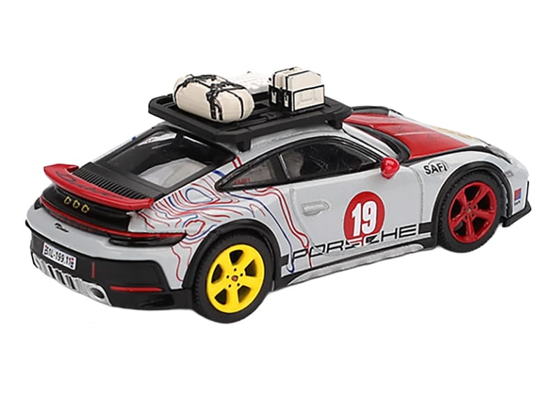 Porsche 911 Dakar #19 "Uncle Rally" Gray with Graphics and Roof Rack Limited Edition 1/64 Diecast Model Car by Mini GT - Image 3