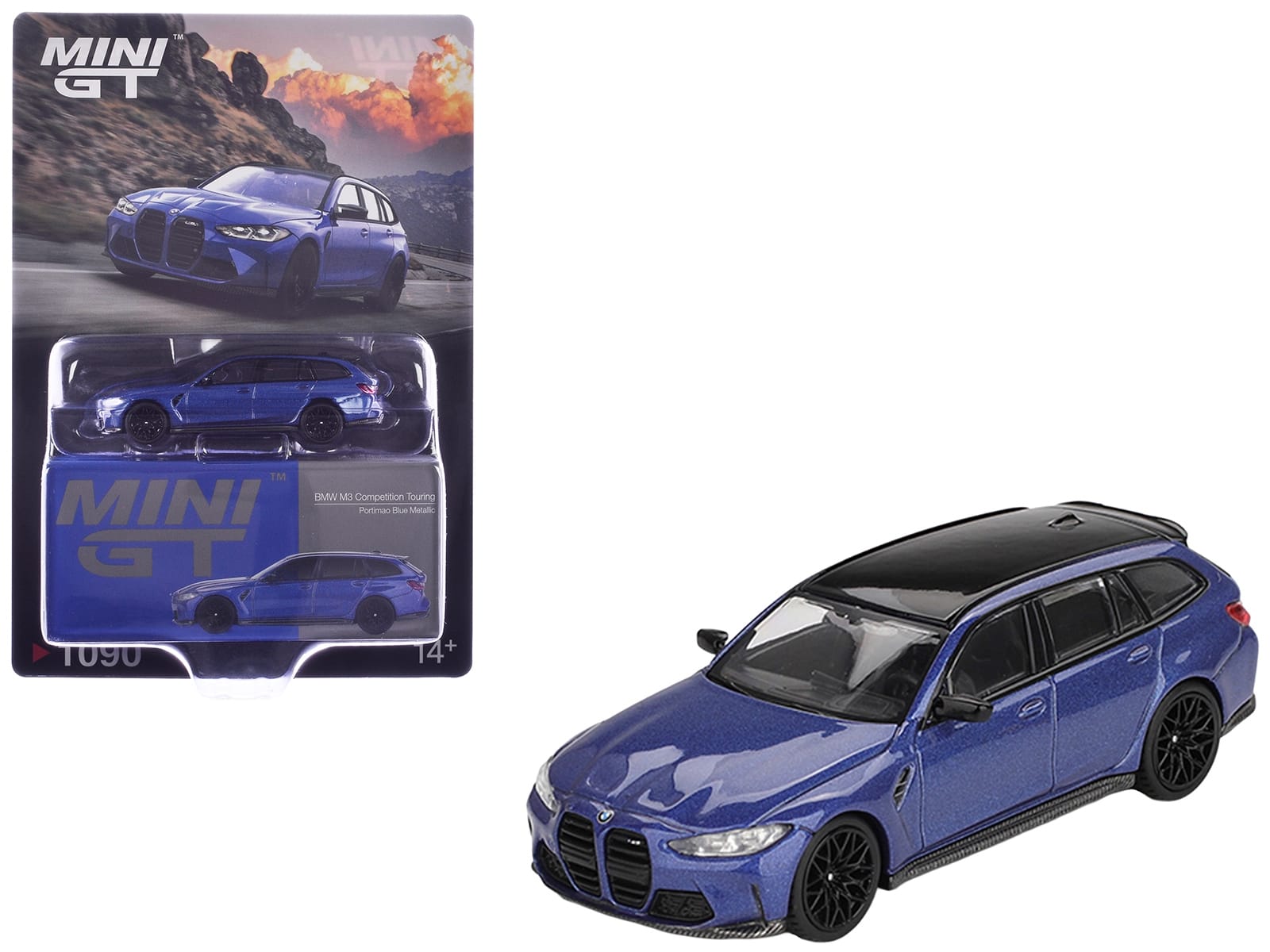BMW M3 Competition Touring Portimao Blue Metallic with Black Top 1/64 Diecast Model Car by Mini GT