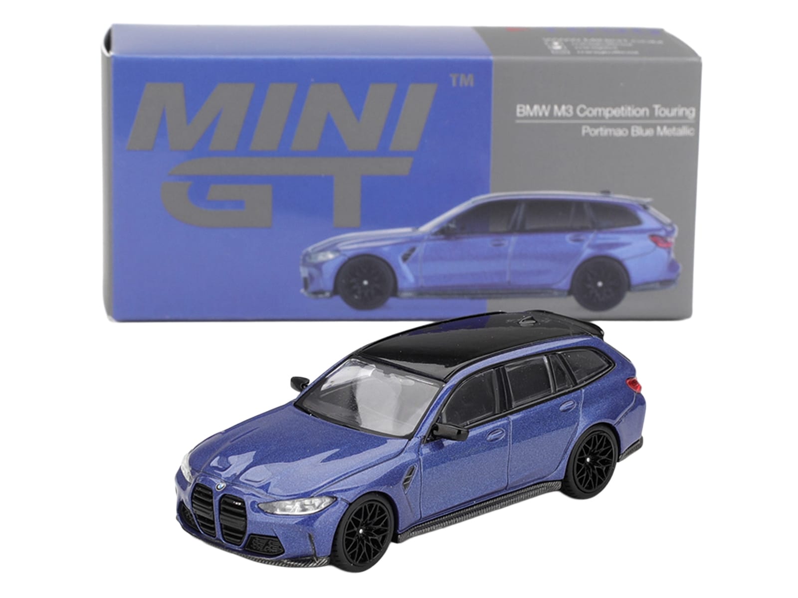 BMW M3 Competition Touring Portimao Blue Metallic with Black Top 1/64 Diecast Model Car by Mini GT - Image 4
