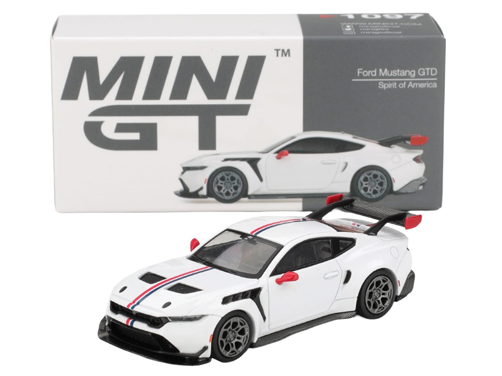 Ford Mustang GTD "Spirit of America" White with Red and Blue Stripes Limited Edition 1/64 Diecast Model Car by Mini GT - Image 4