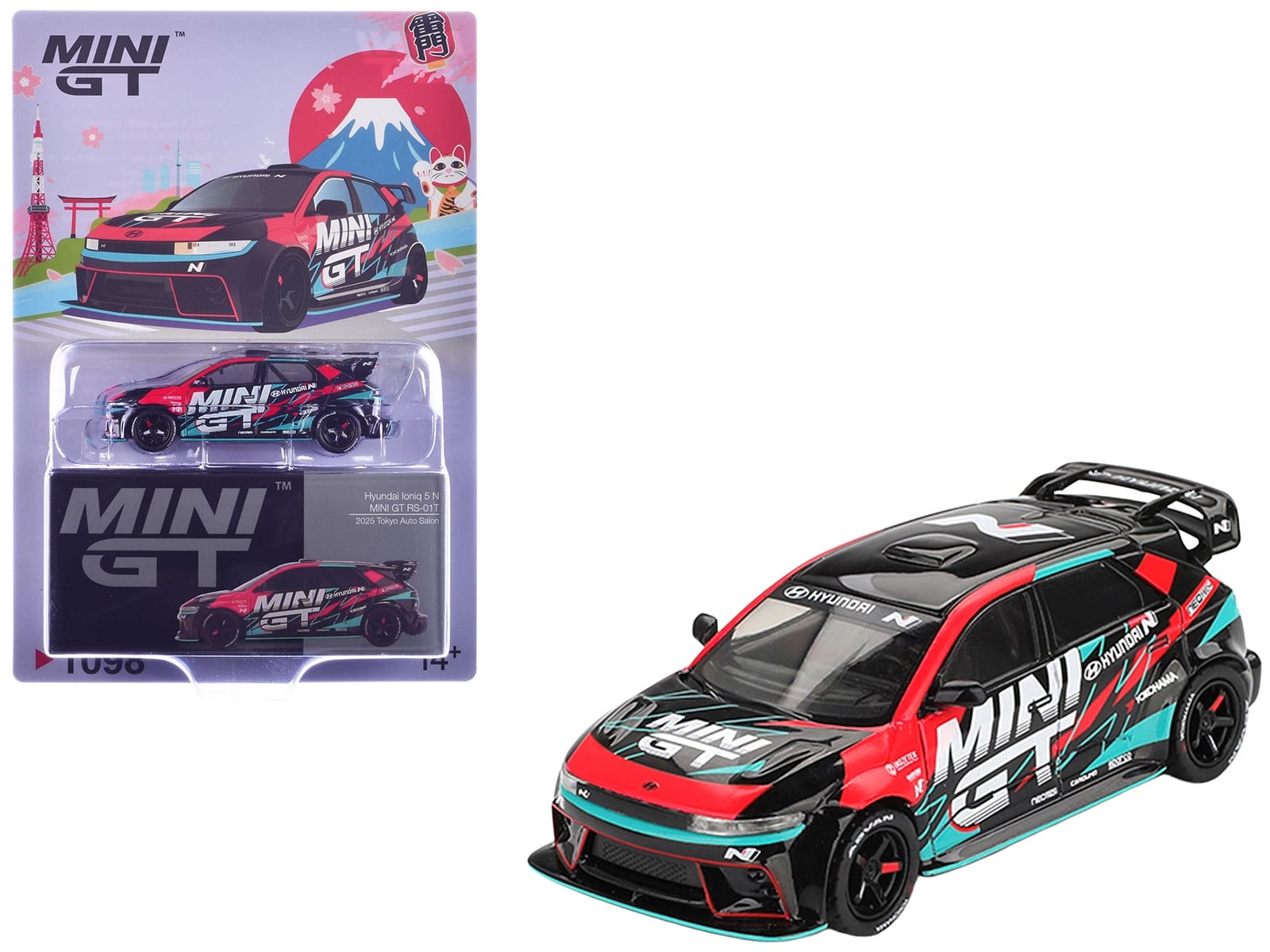 Hyundai Ioniq 5N RS-01T "Mini GT" Black with Graphics "2025 Tokyo Auto Salon" Limited Edition 1/64 Diecast Model Car by Mini GT