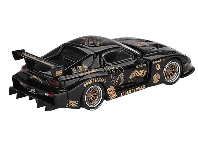 Mazda RX-7 LB-Super Silhouette "FD-NILES" Black with Gold Graphics Limited Edition 1/64 Diecast Model Car by Mini GT - Image 3