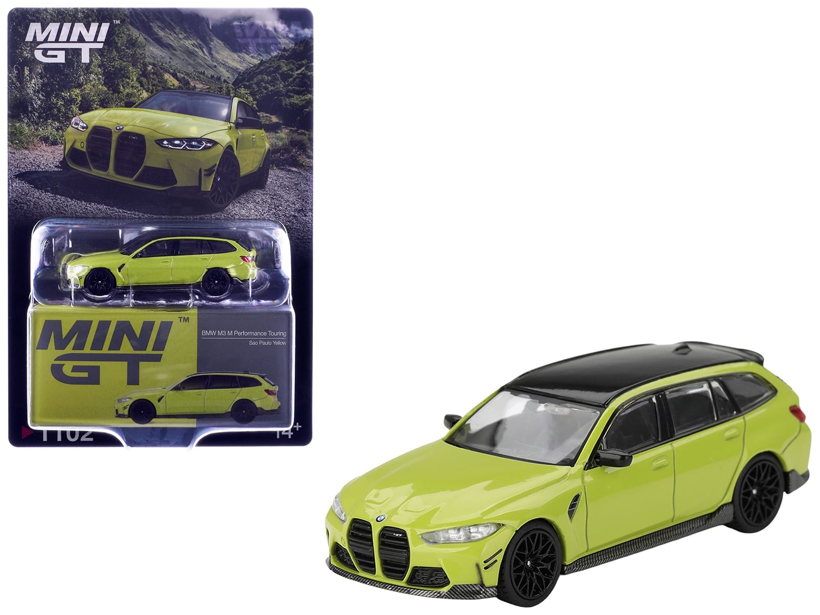 BMW M3 M Performance Touring Sao Paulo Yellow with Black Top Limited Edition 1/64 Diecast Model Car by Mini GT