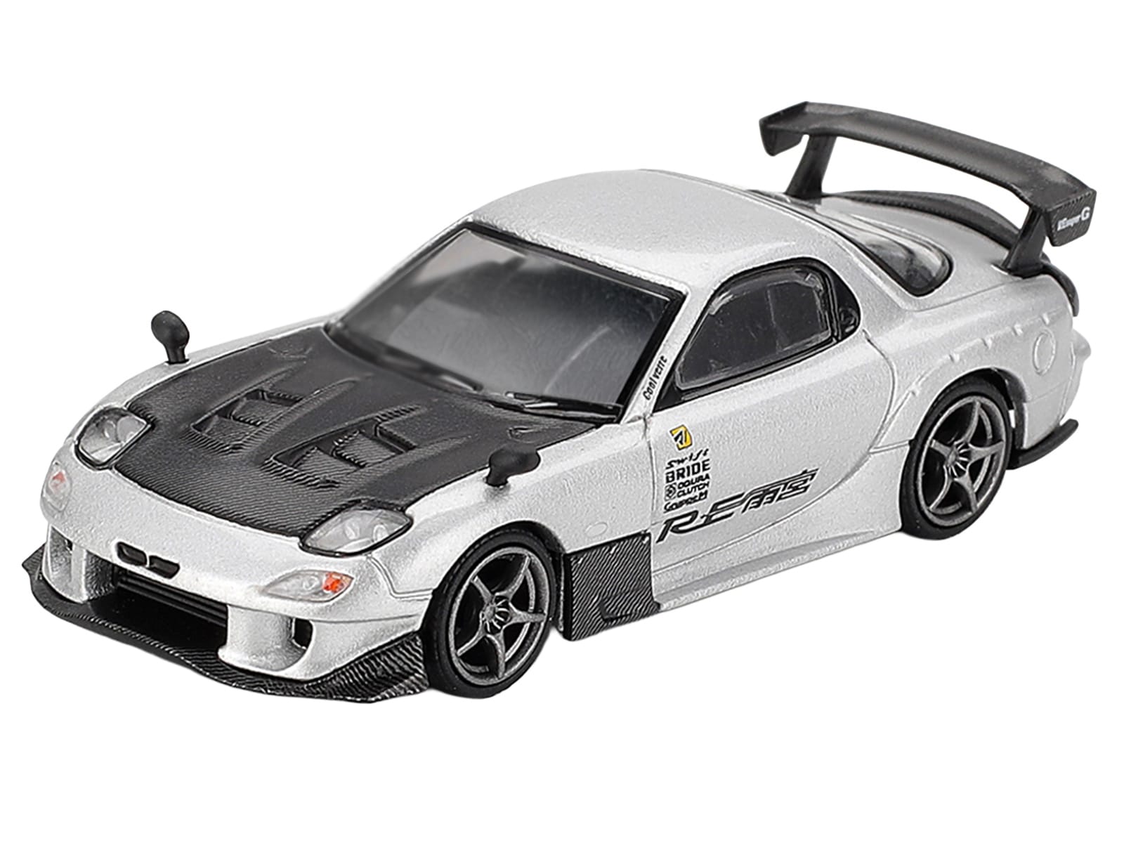 Mazda RX-7 RE-Amemiya Silver Metallic with Matt Black Hood Limited Edition 1/64 Diecast Model Car by Mini GT - Image 2