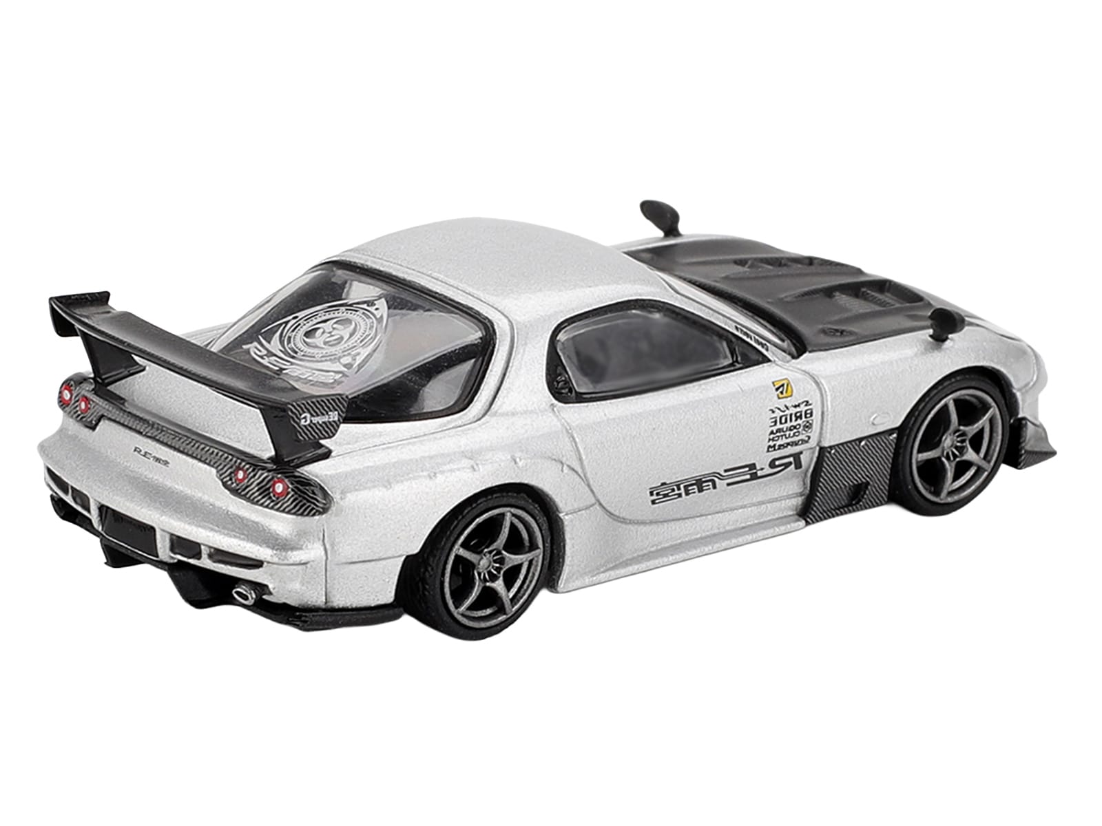 Mazda RX-7 RE-Amemiya Silver Metallic with Matt Black Hood Limited Edition 1/64 Diecast Model Car by Mini GT - Image 4