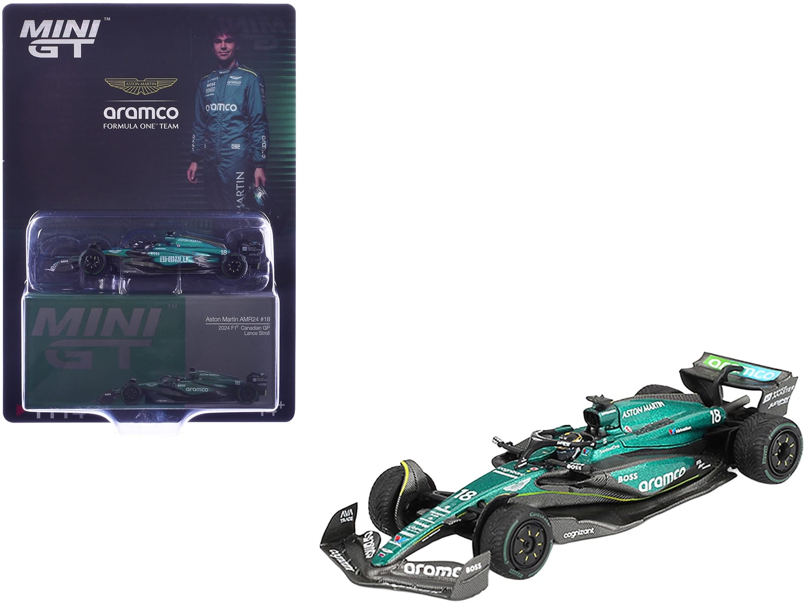 Aston Martin AMR24 #18 Lance Stroll Formula One F1 "Canadian GP" (2024) Limited Edition 1/64 Diecast Model Car by Mini GT