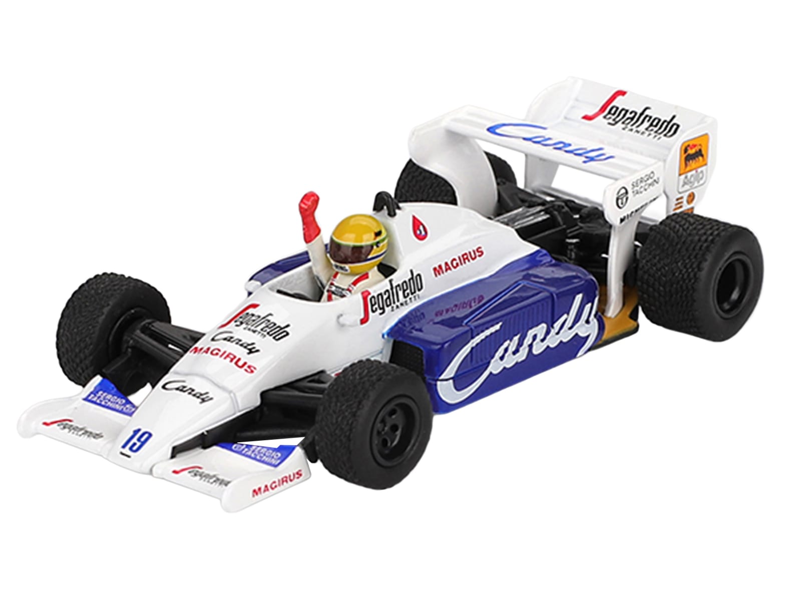 Toleman TG184 #19 Ayrton Senna 2nd Place Formula One F1 "Monaco GP" (1984) with Driver Figure Limited Edition 1/64 Diecast Model Car by Mini GT - Image 2