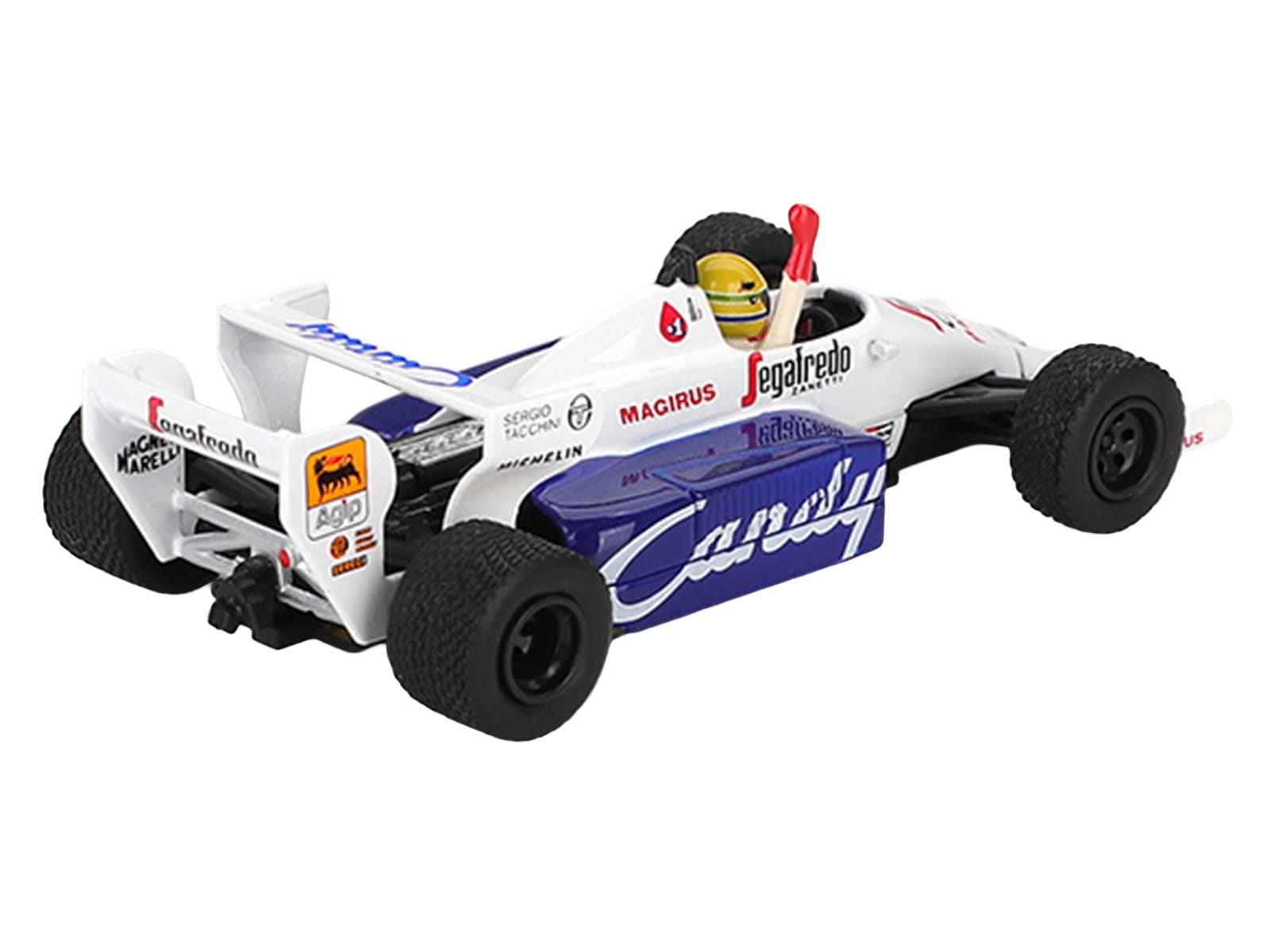 Toleman TG184 #19 Ayrton Senna 2nd Place Formula One F1 "Monaco GP" (1984) with Driver Figure Limited Edition 1/64 Diecast Model Car by Mini GT - Image 4