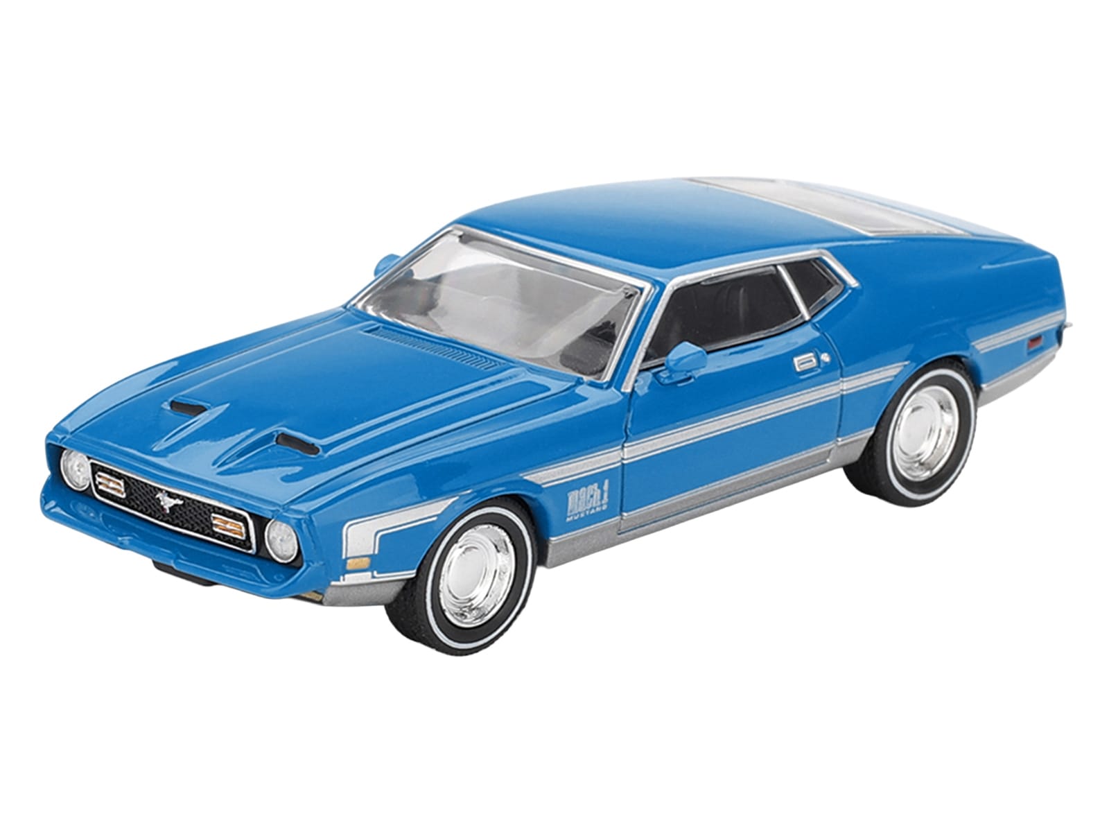 Ford Mustang Mach 1 Grabber Blue with Silver Stripes Limited Edition 1/64 Diecast Model Car by Mini GT - Image 2
