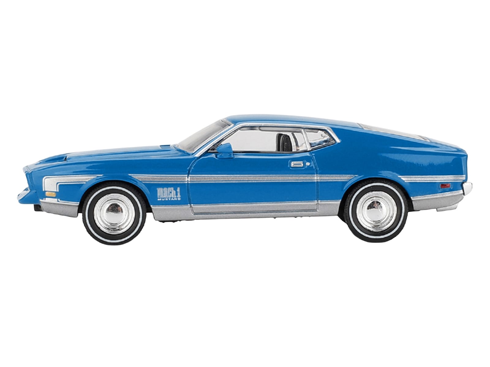 Ford Mustang Mach 1 Grabber Blue with Silver Stripes Limited Edition 1/64 Diecast Model Car by Mini GT - Image 3