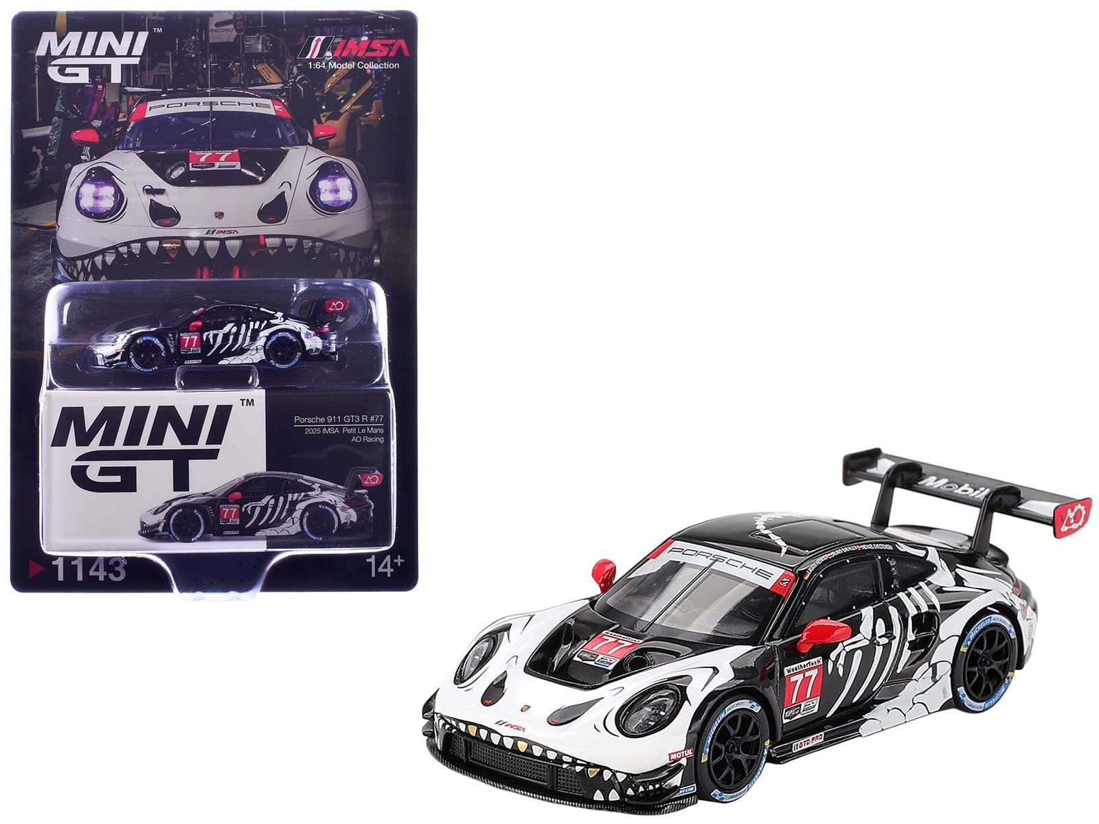 Porsche 911 GT3 R #77 Klaus Bachler - Laurin Heinrich - Michael Christensen "AO Racing Skeleton Rexy" GTD Pro IMSA "Petit Le Mans" (2025) Limited Edition 1/64 Diecast Model Car by Mini GT