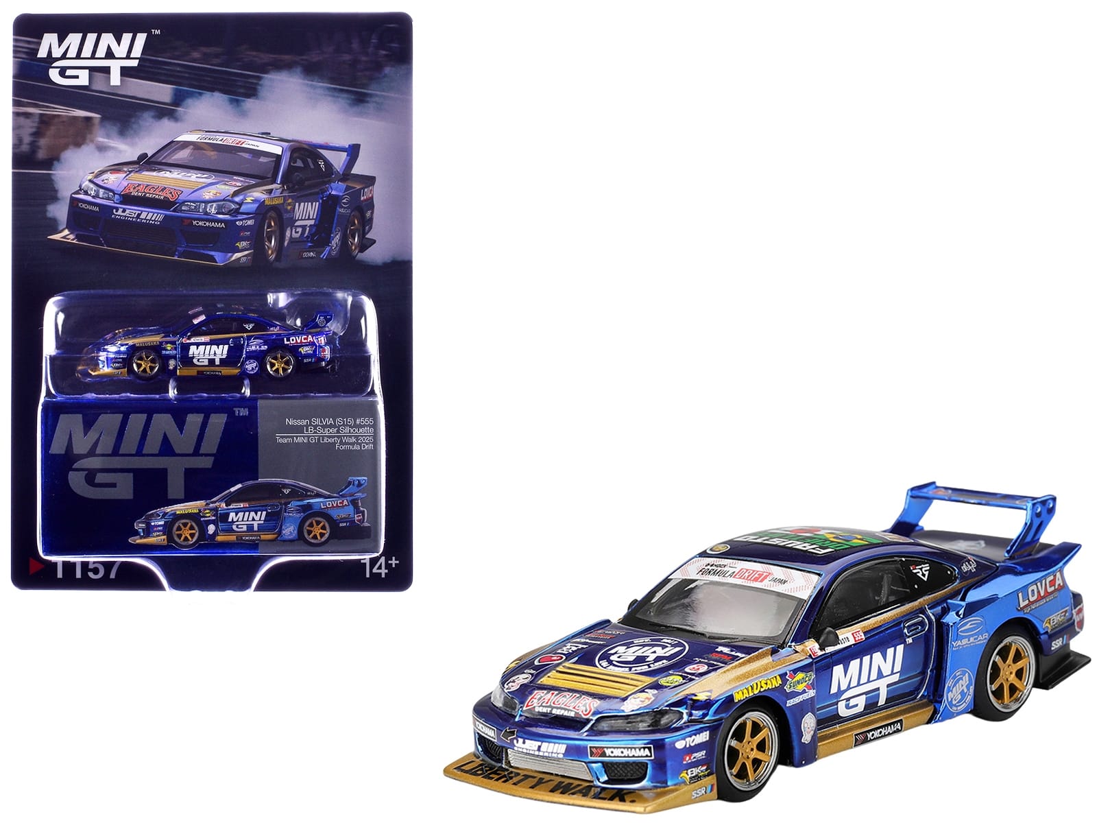 Nissan Silvia (S15) LB-Super Silhouette RHD (Right Hand Drive) #555 Yukio Fausto "Team MINI GT Liberty Walk" "Formula Drift Japan" (2025) Limited Edition 1/64 Diecast Model Car by Mini GT
