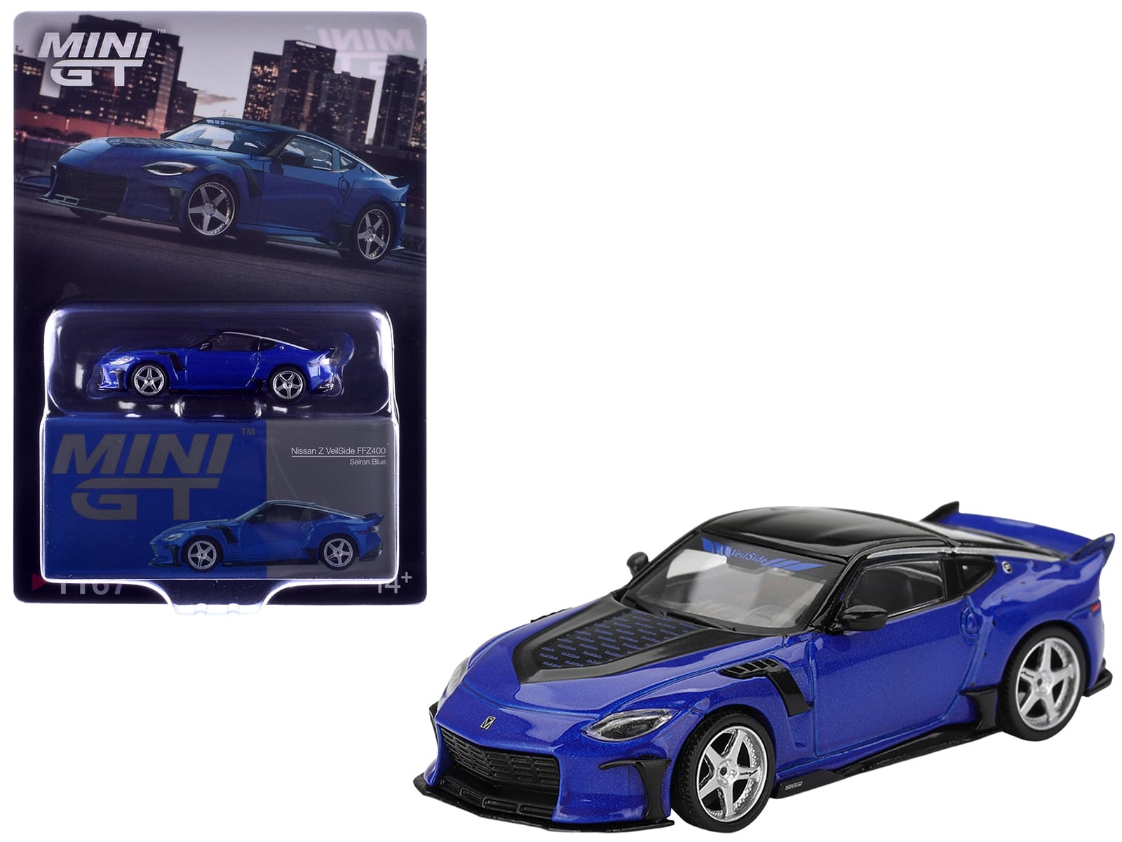 Nissan Z VeilSide FFZ400 Seiran Blue Metallic with Black Top Limited Edition 1/64 Diecast Model Car by Mini GT