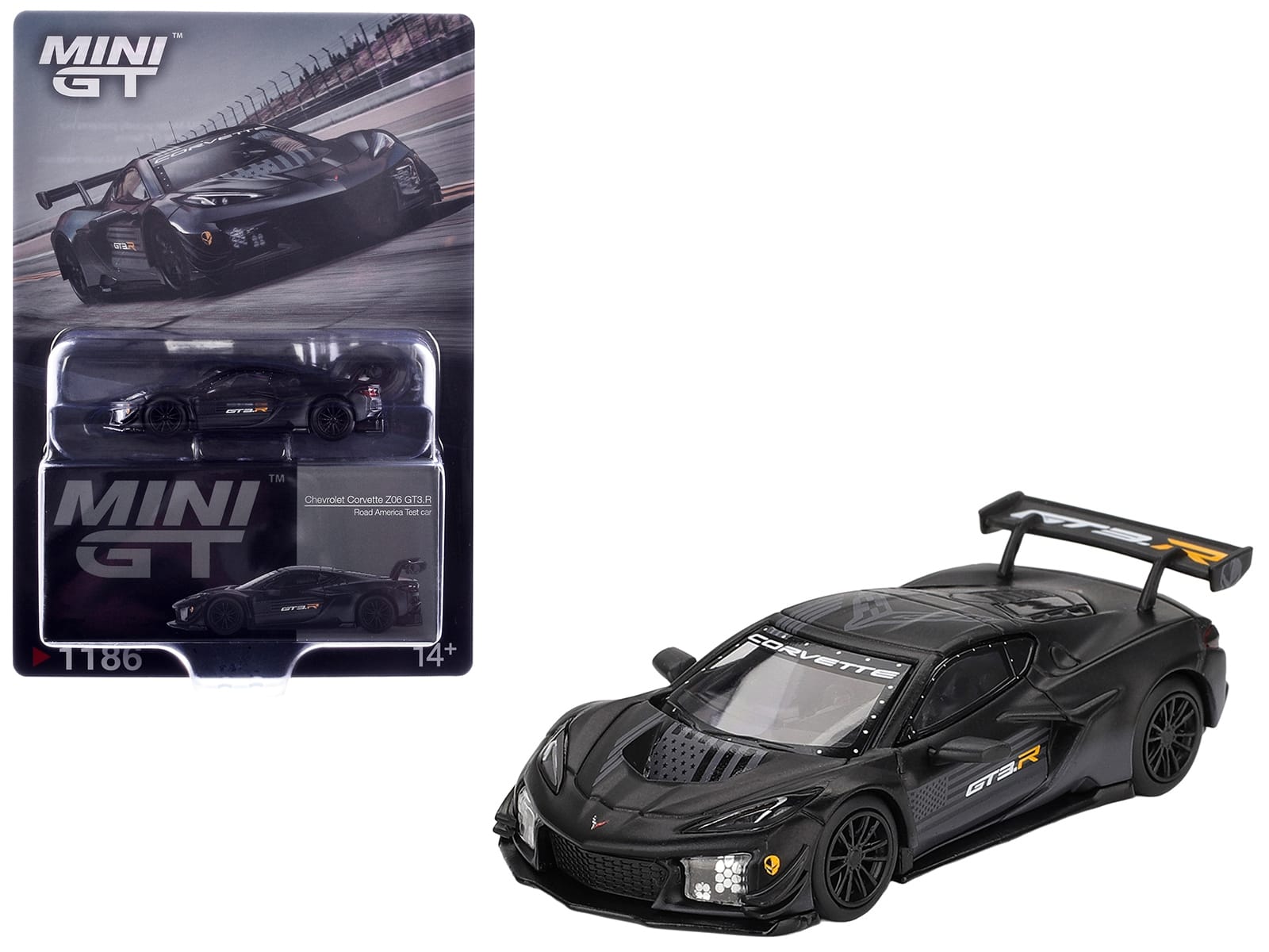 Chevrolet Corvette Z06 GT3.R "Road America Test Car" Black with Graphics Limited Edition 1/64 Diecast Model Car by Mini GT