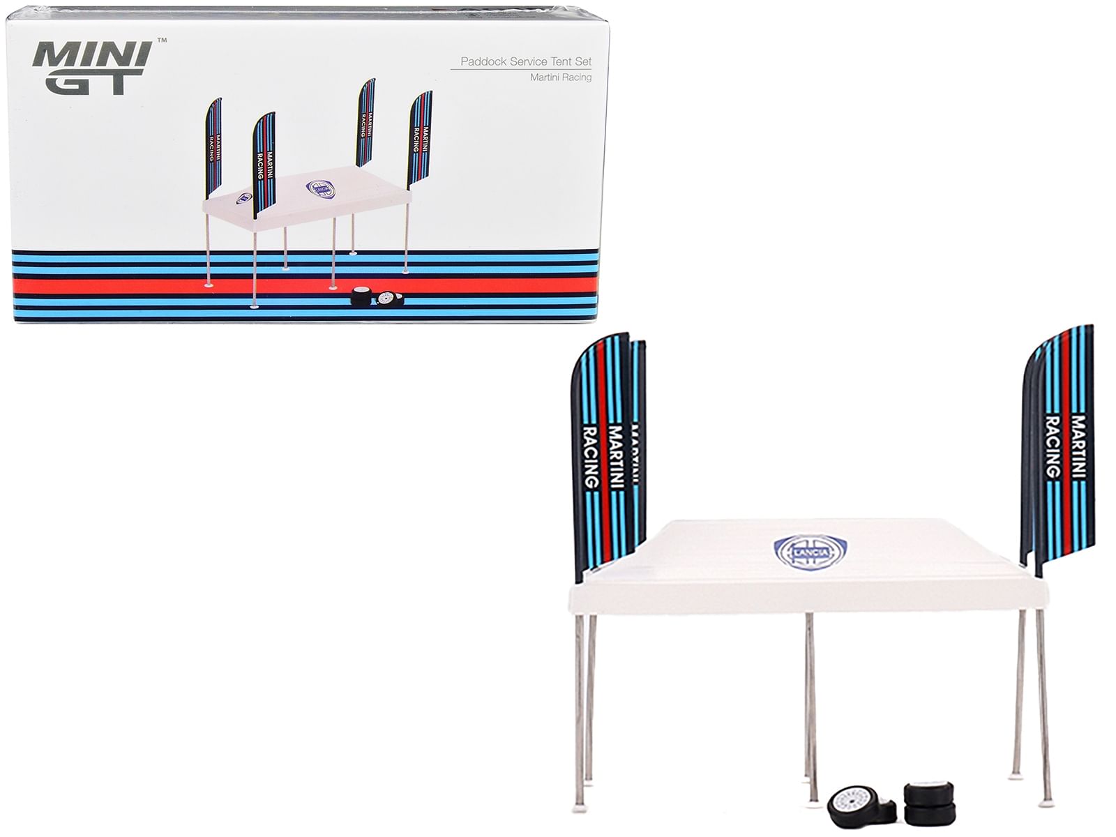 Paddock Service Tent Set with Extra Wheels “Martini Racing” for 1/64 scale models by True Scale Miniatures