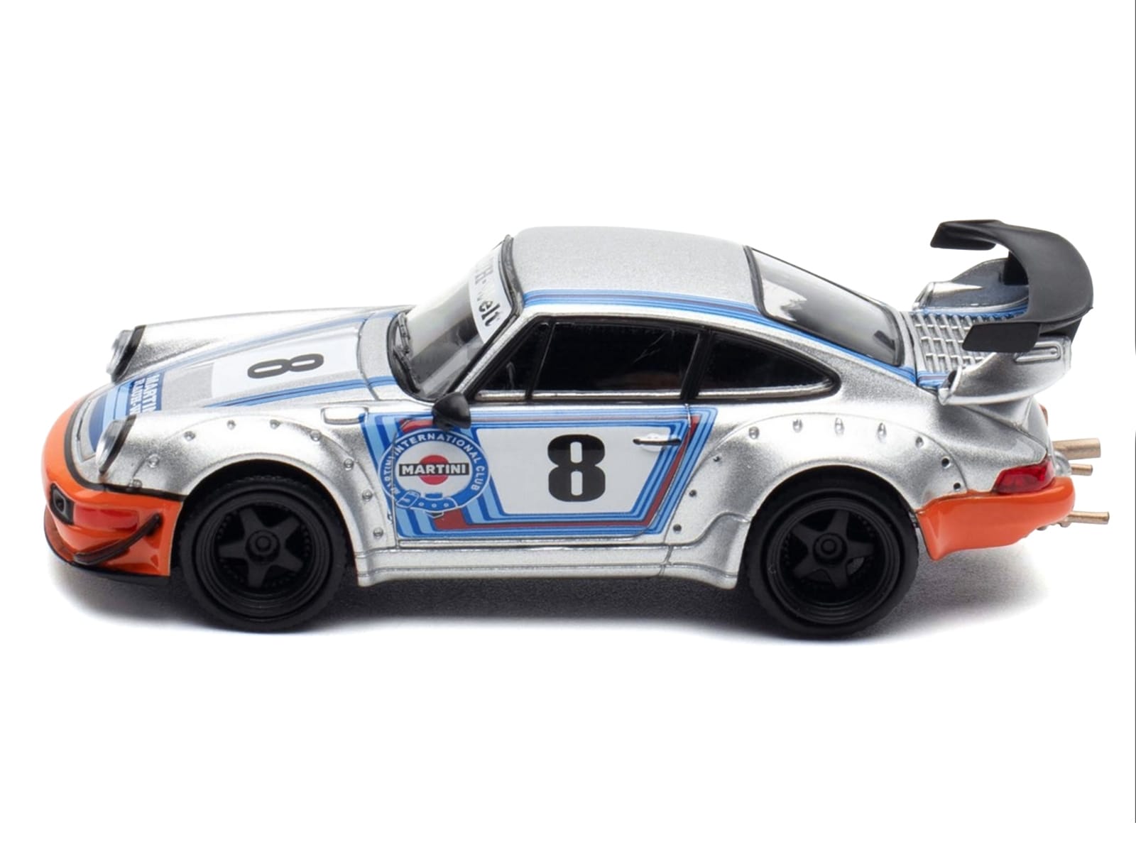 RWB 964 #8 "Ichiban Boshi - Martini Racing" Silver Metallic with Stripes 1/64 Diecast Model Car by Model Model - Image 2