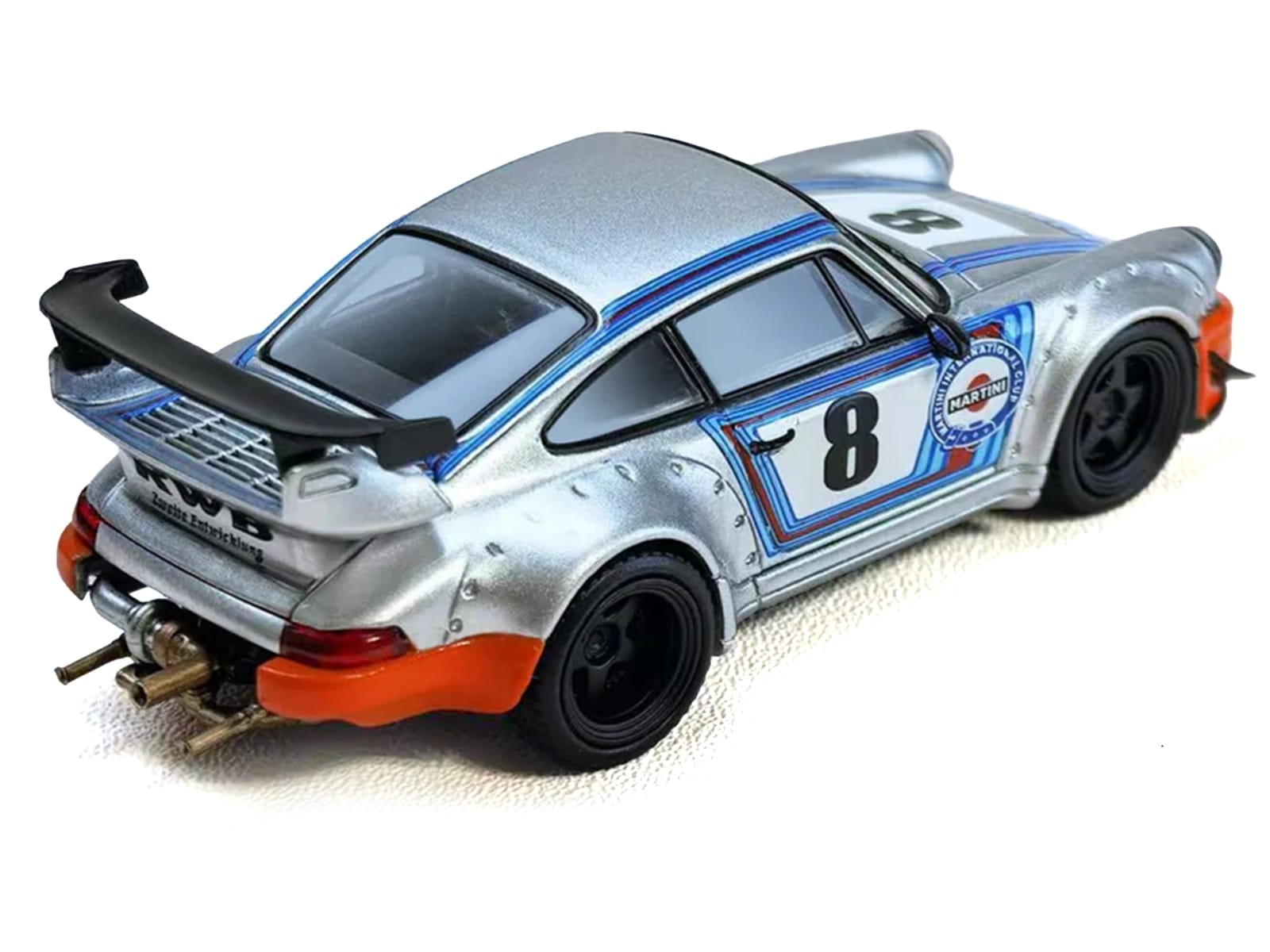 RWB 964 #8 "Ichiban Boshi - Martini Racing" Silver Metallic with Stripes 1/64 Diecast Model Car by Model Model - Image 4