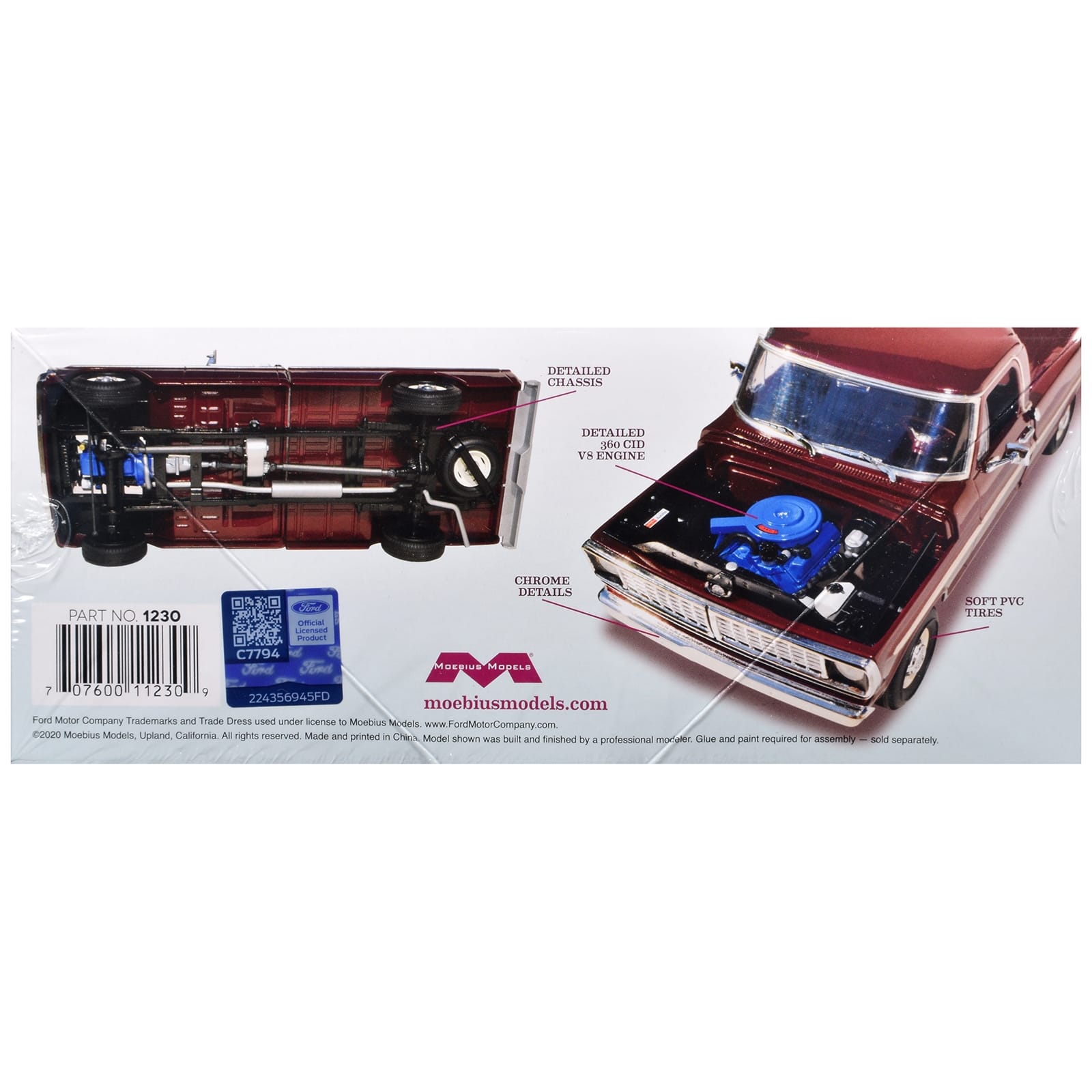Skill 3 Model Kit 1970 Ford F-100 Custom Cab 4x4 Pickup Truck 1/25 Scale Model by Moebius - Image 5