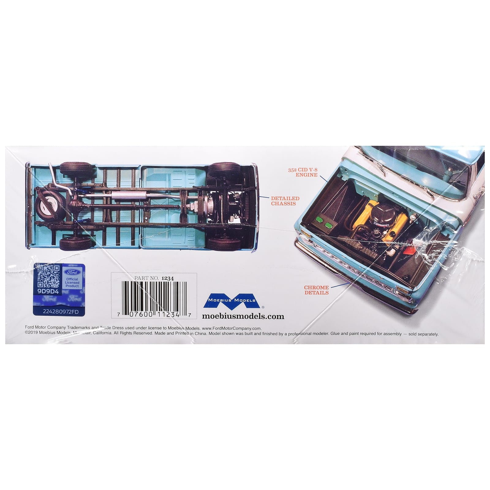 Skill 3 Model Kit 1965 Ford Custom Cab Styleside Pickup Truck 1/25 Scale Model by Moebius - Image 3