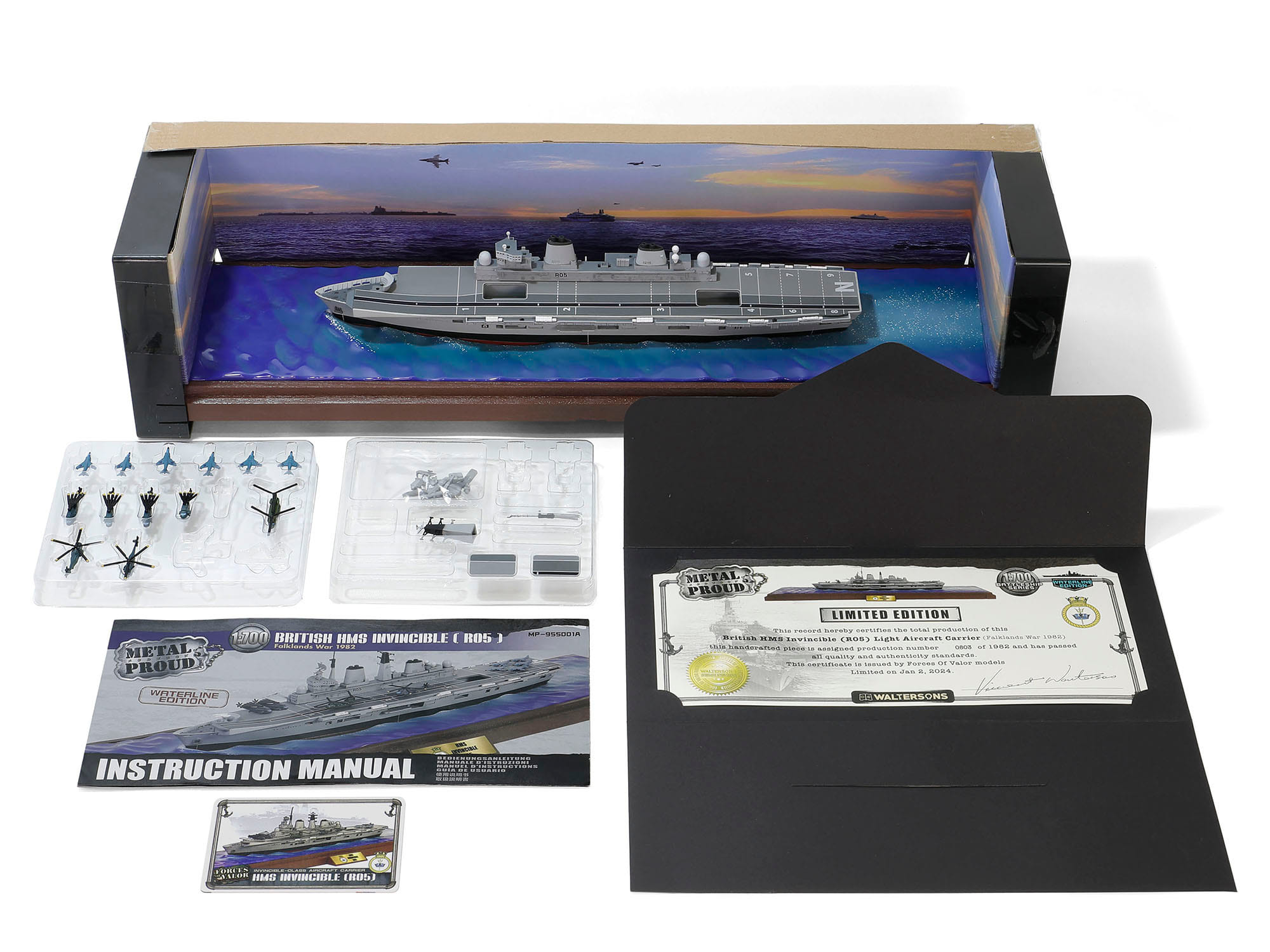 British HMS Invincible (R05) Aircraft Carrier Waterline Edition "Falklands War" (1982) British Royal Navy "Battleship" Series 1/700 Diecast Model by Metal Proud - Image 3