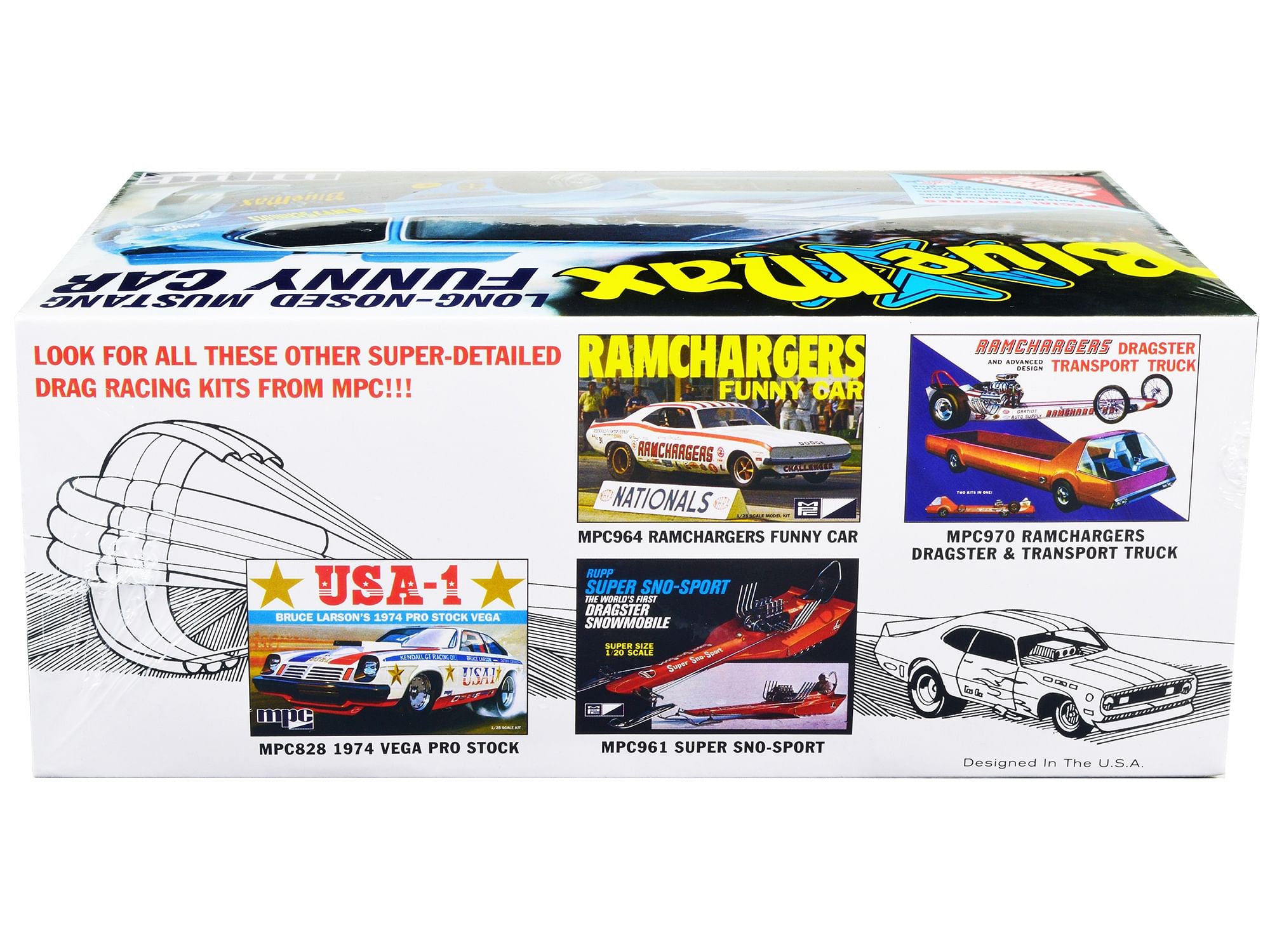 Skill 2 Model Kit “Blue Max” Long Nose Mustang Funny Car 1/25 Scale Model Car by MPC