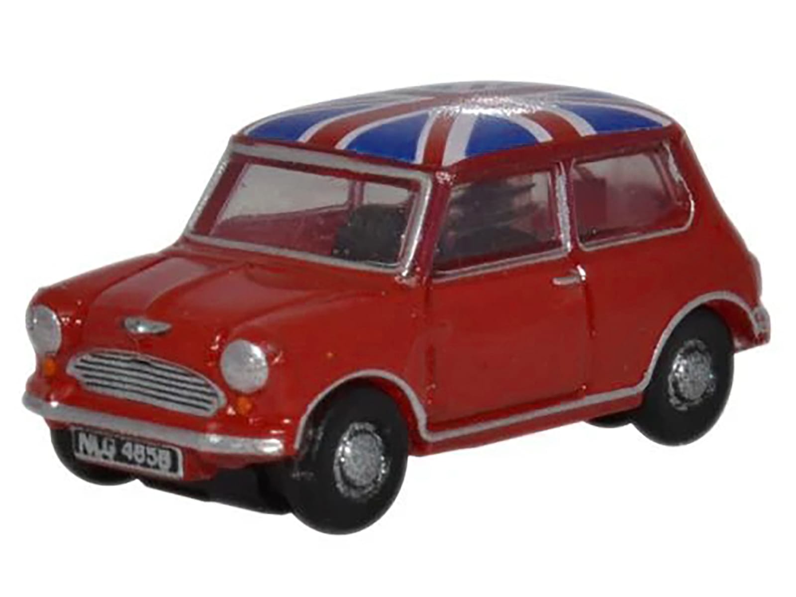 Austin Mini RHD (Right Hand Drive) Tartan Red with Union Jack Top 1/148 (N) Scale Diecast Model Car by Oxford Diecast - Image 2