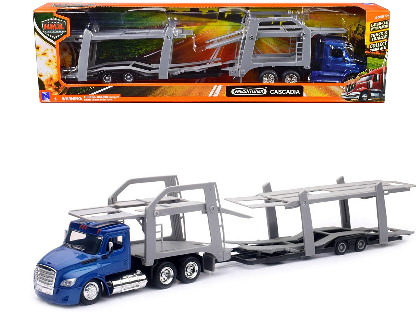 Freightliner Cascadia Auto Transporter Blue Metallic “Long Haul Trucker” Series 1/43 Diecast Model by New Ray