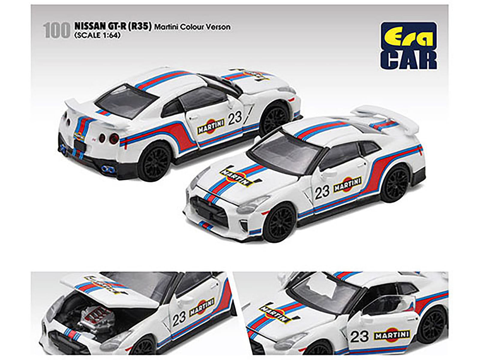 Nissan GT-R (R35) #23 White with Blue and Red Stripes “Martini Racing” Limited Edition to 960 pieces Worldwide 1/64 Diecast Model Car by Era Car