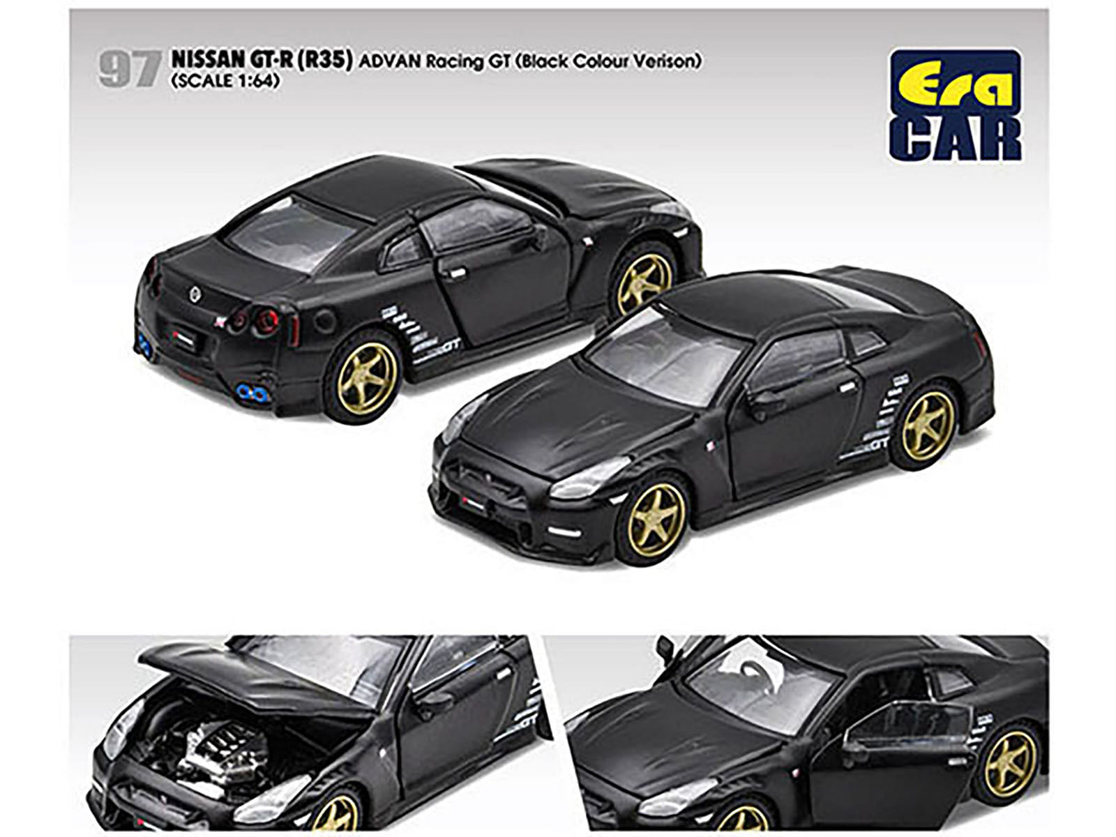 Nissan GT-R (R35) RHD (Right Hand Drive) Matt Black “Advan Racing GT” Limited Edition to 1200 pieces Worldwide 1/64 Diecast Model Car by Era Car