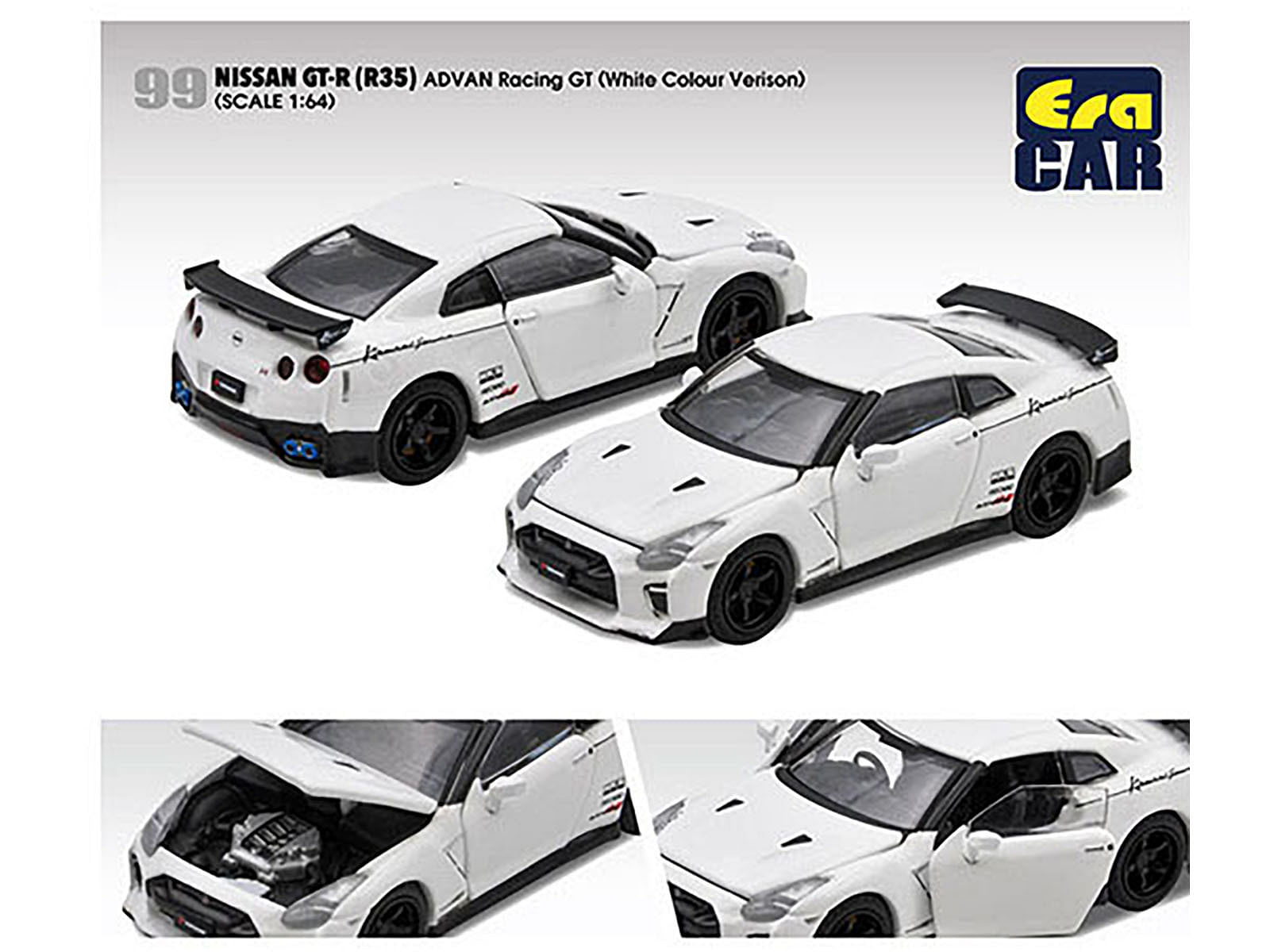 Nissan GT-R (R35) RHD (Right Hand Drive) White “Advan Racing GT” Limited Edition to 960 pieces Worldwide 1/64 Diecast Model Car by Era Car