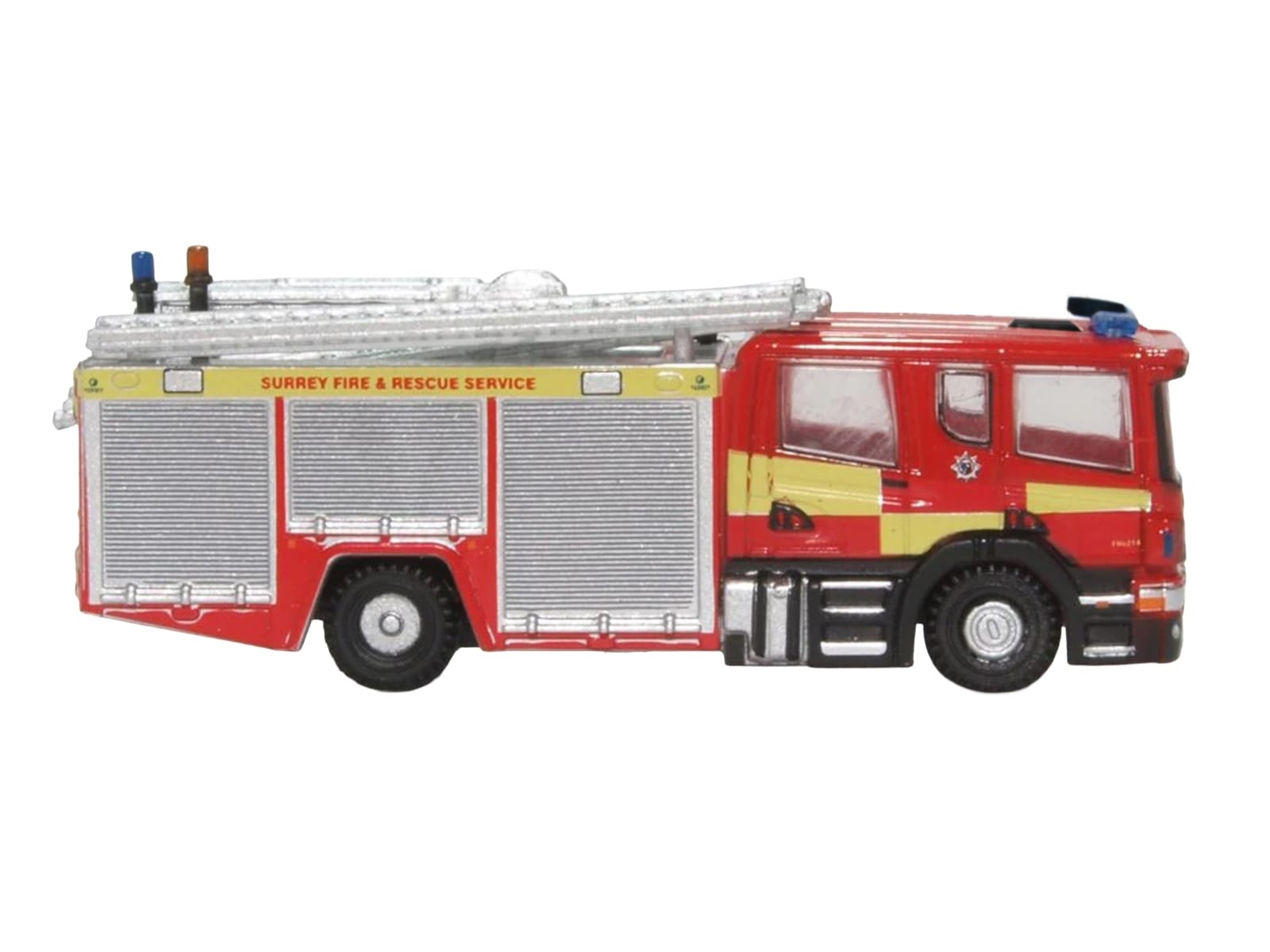 Scania Pump Ladder Fire Engine "Surrey Fire and Rescue" Red with Yellow Stripes 1/148 (N) Scale Diecast Model Car by Oxford Diecast - Image 3
