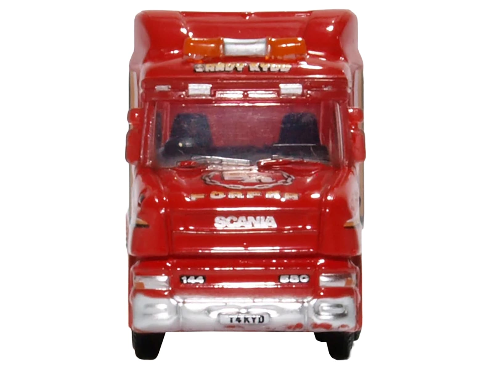 Scania T-Cab Truck RHD (Right Hand Drive) with Lowboy Trailer "Sandy Kydd" Red with Stripes 1/148 (N) Scale Diecast Model Car by Oxford Diecast - Image 3