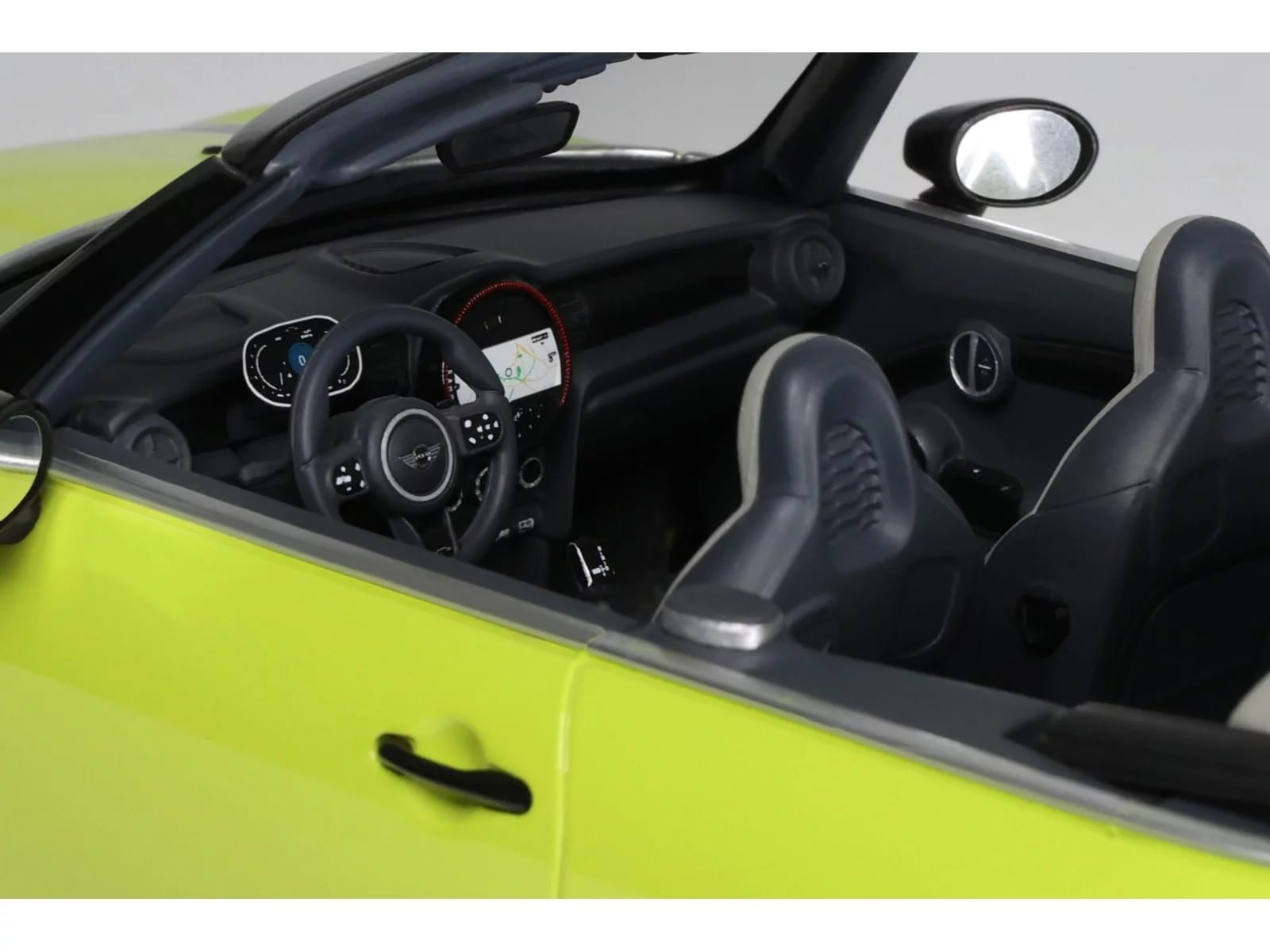 2021 Mini JCW Cabrio Zesty Yellow with Black Stripes 1/18 Model Car by Otto Mobile - Image 2
