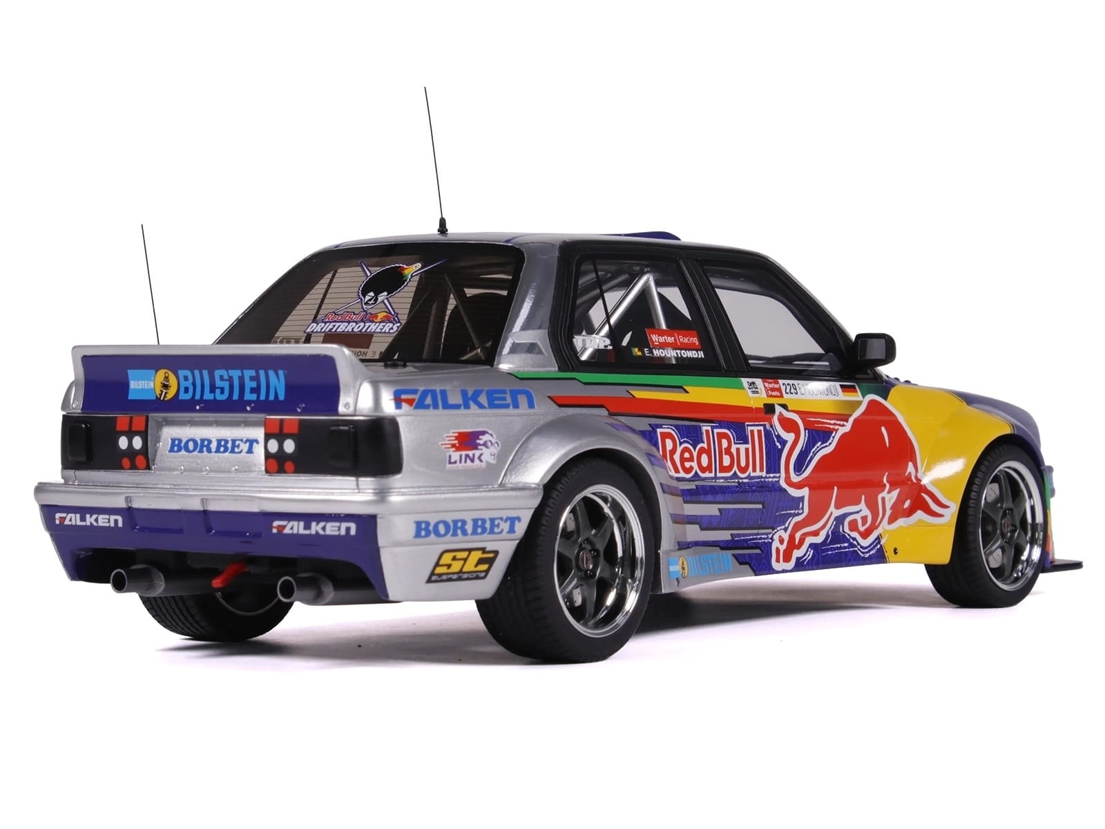 2023 BMW E30 V8 Drift "Red Bull Driftbrothers" Blue and Silver with Graphics Limited Edition to 3000 pieces Worldwide 1/18 Model Car by Otto Mobile - Image 4