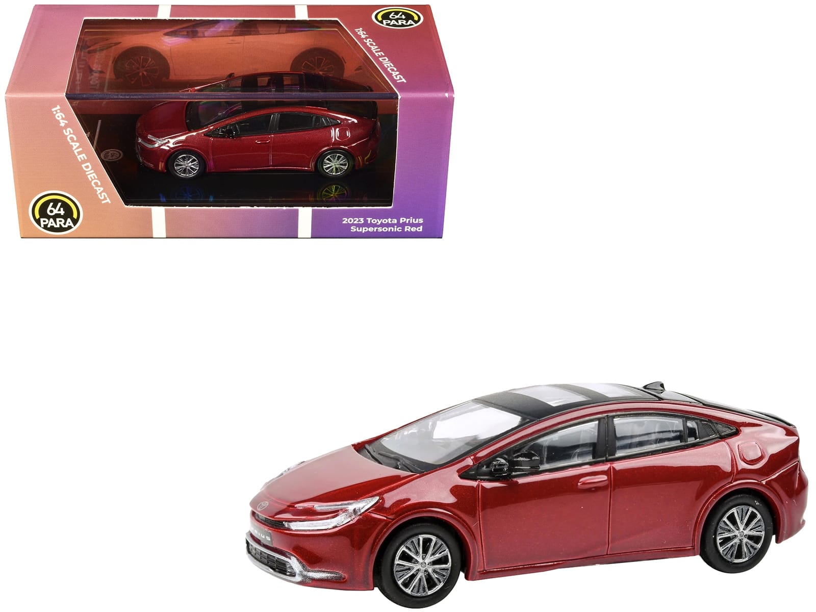 2023 Toyota Prius Supersonic Red Metallic with Black Top and Sun Roof and Sun Roof 1/64 Diecast Model Car by Paragon Models - Image 2