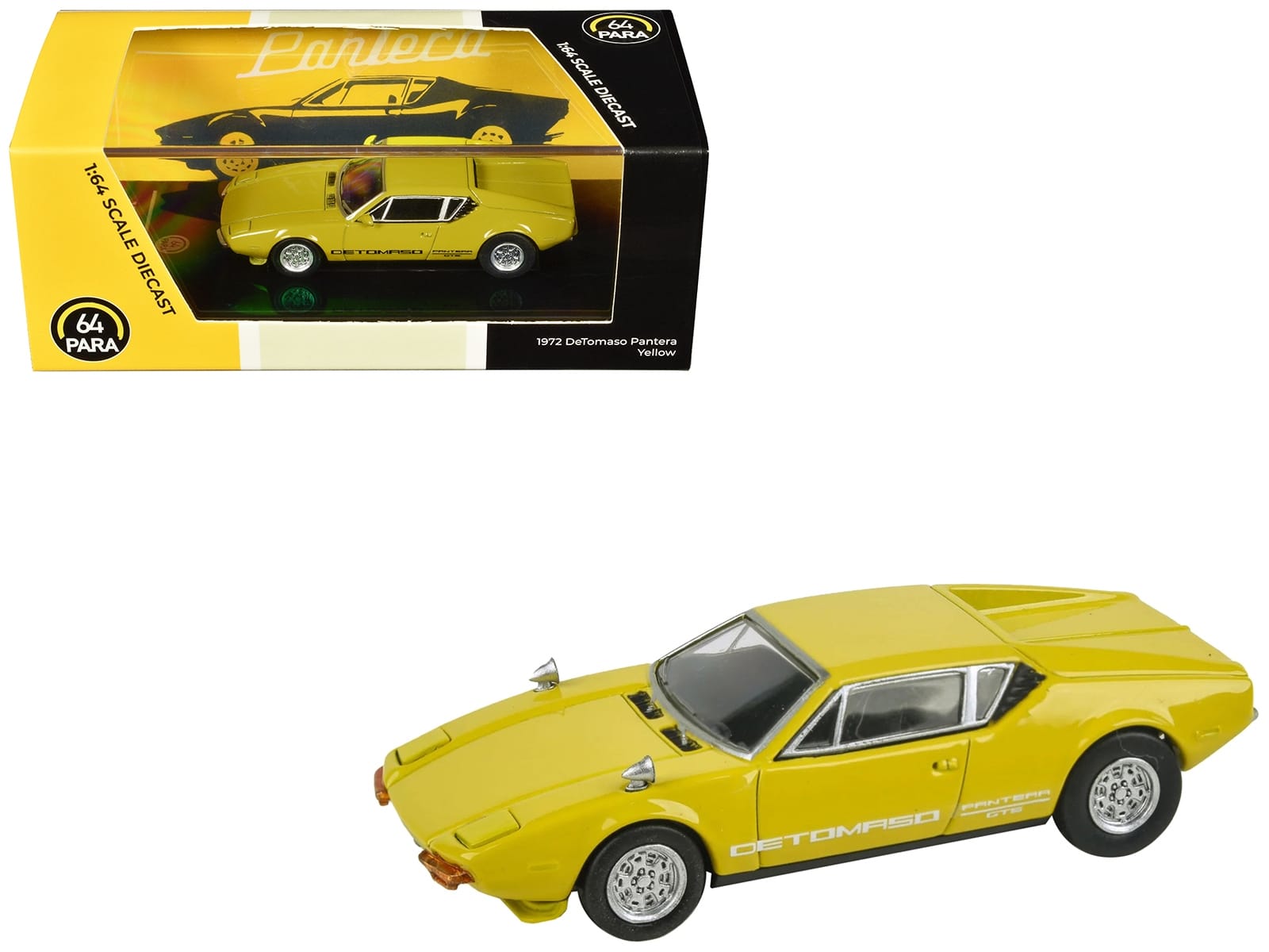 1972 De Tomaso Pantera Yellow 1/64 Diecast Model Car by Paragon Models - Image 3