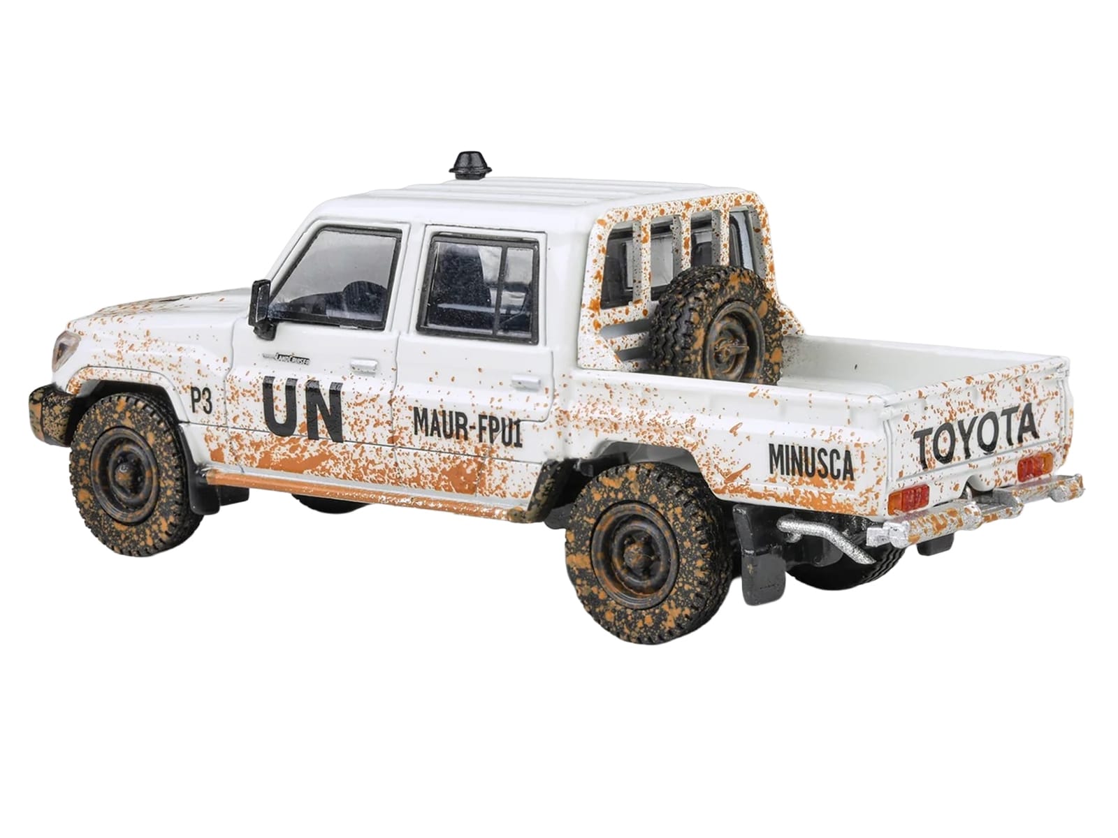2014 Toyota Land Cruiser LC 79 Pickup Truck "UN MINUSCA" White (Dirty Version) 1/64 Diecast Model Car by Paragon Models - Image 2