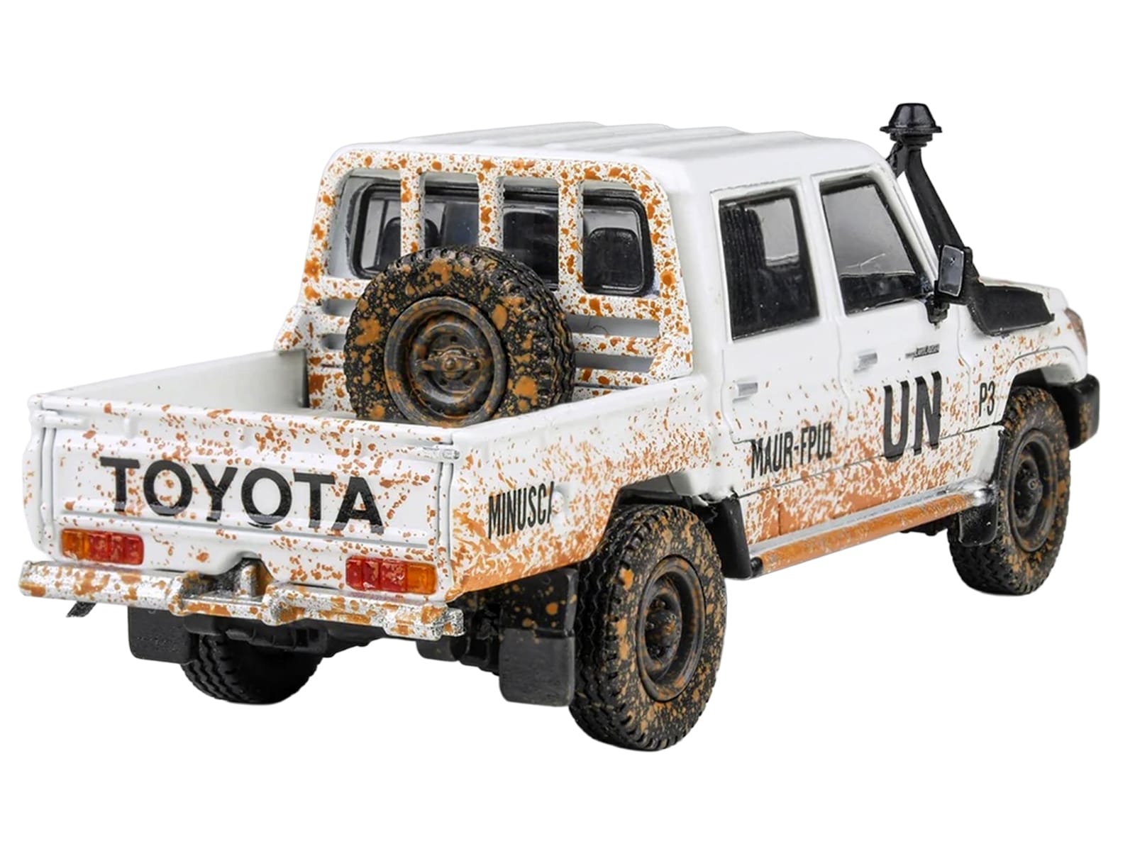 2014 Toyota Land Cruiser LC 79 Pickup Truck "UN MINUSCA" White (Dirty Version) 1/64 Diecast Model Car by Paragon Models - Image 3