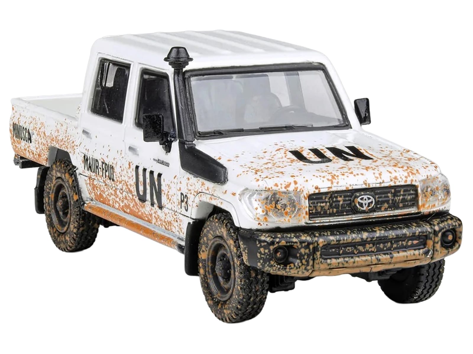 2014 Toyota Land Cruiser LC 79 Pickup Truck "UN MINUSCA" White (Dirty Version) 1/64 Diecast Model Car by Paragon Models - Image 4