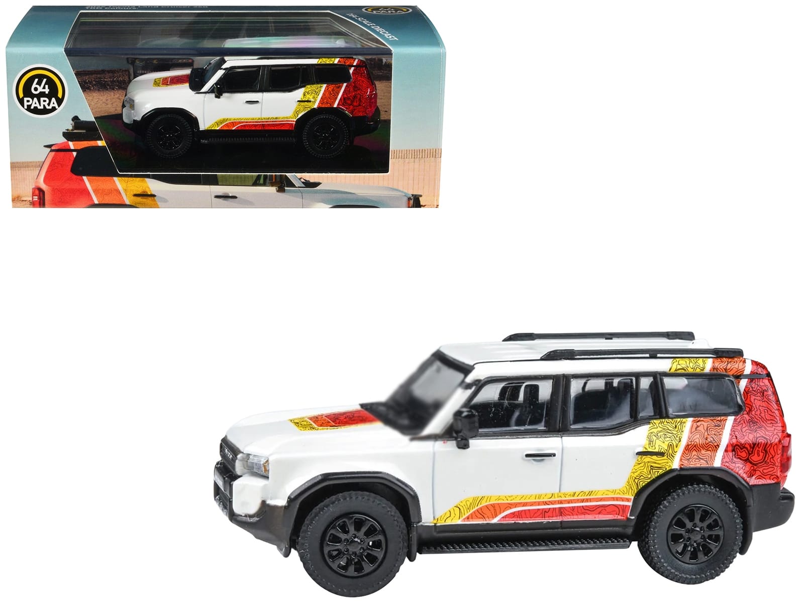 2024 Toyota Land Cruiser 250 Prado White with "TRD" Stripes 1/64 Diecast Model Car by Paragon Models