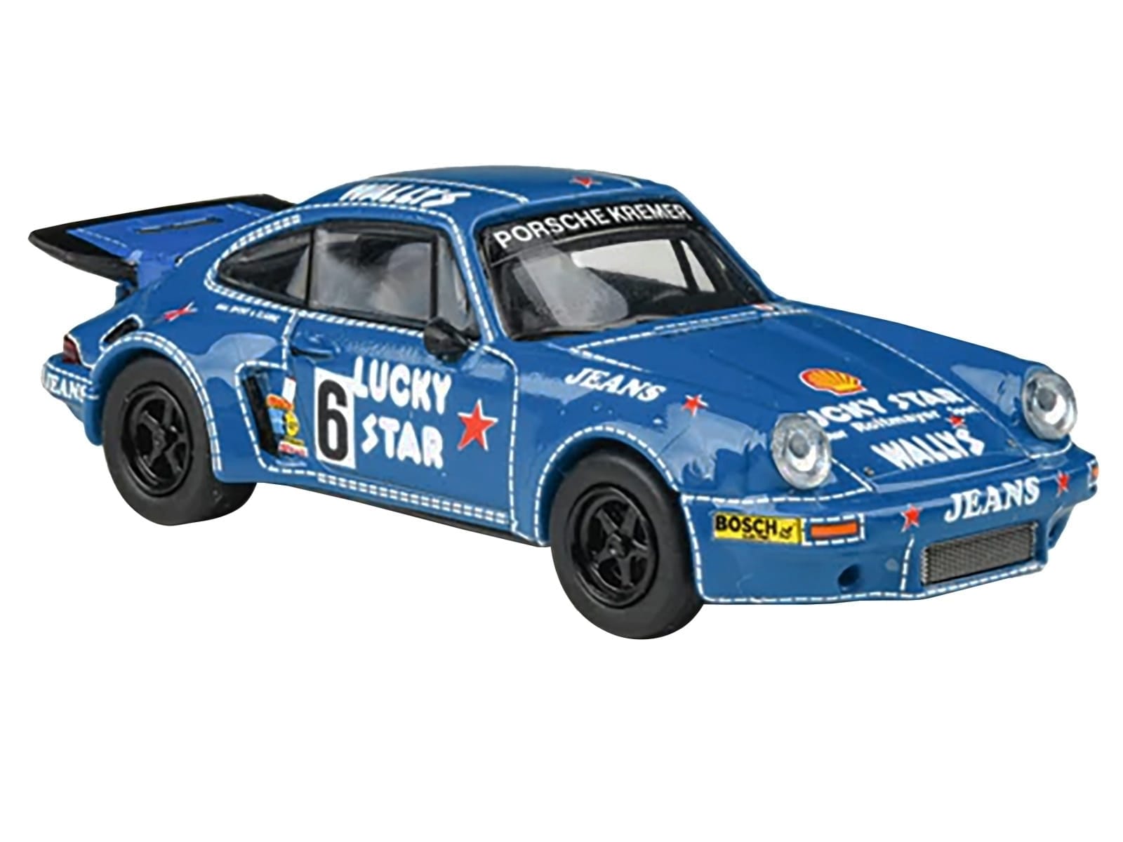 1975 Porsche 911 Carrera RSR 3.0 #6 "Kremer Racing - Wallys Jeans" Blue 1/64 Diecast Model Car by Paragon Models - Image 2