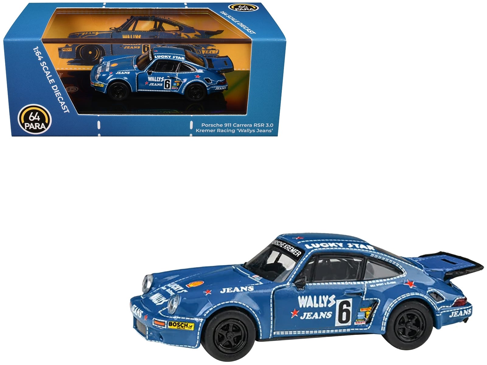 1975 Porsche 911 Carrera RSR 3.0 #6 "Kremer Racing - Wallys Jeans" Blue 1/64 Diecast Model Car by Paragon Models - Image 4