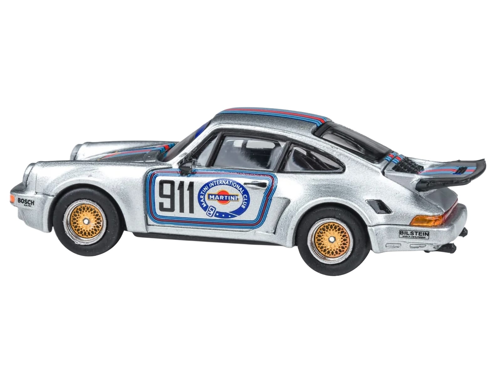 Porsche 911 Carrera RSR 3.0 "Martini Racing" Silver Metallic with Stripes 1/64 Diecast Model Car by Paragon Models - Image 2