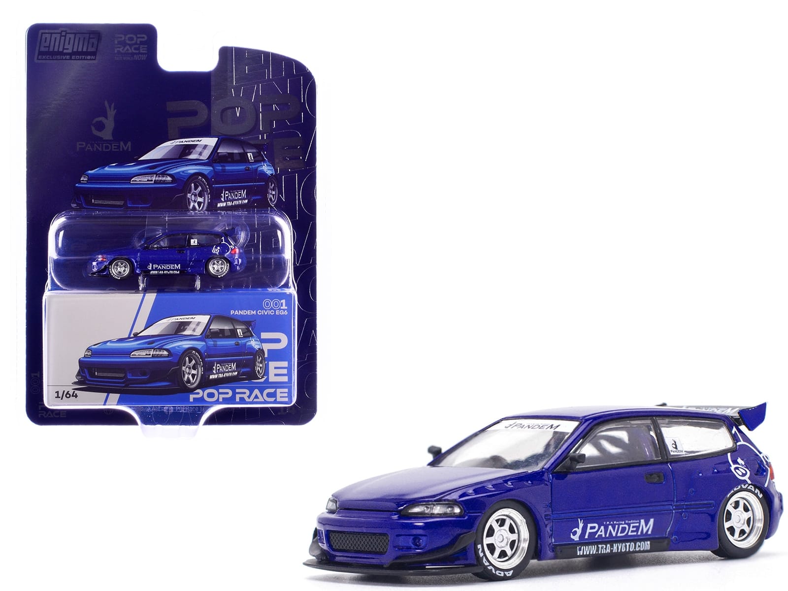 Pandem Civic EG6 RHD (Right Hand Drive) Blue Metallic "Enigma Exclusive Edition" 1/64 Diecast Model Car by Pop Race - Image 3